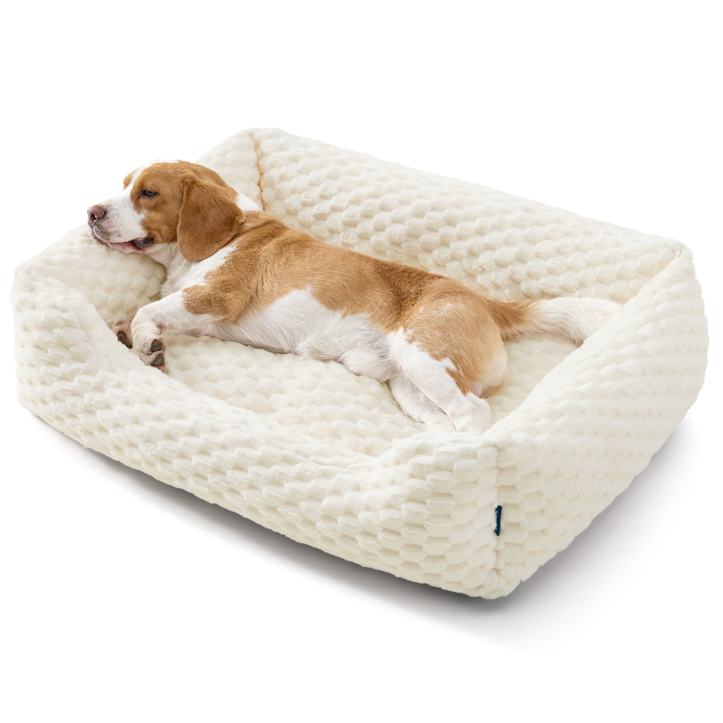 Bubble Fleece Dog Bed with Non-Slip Base - Cream