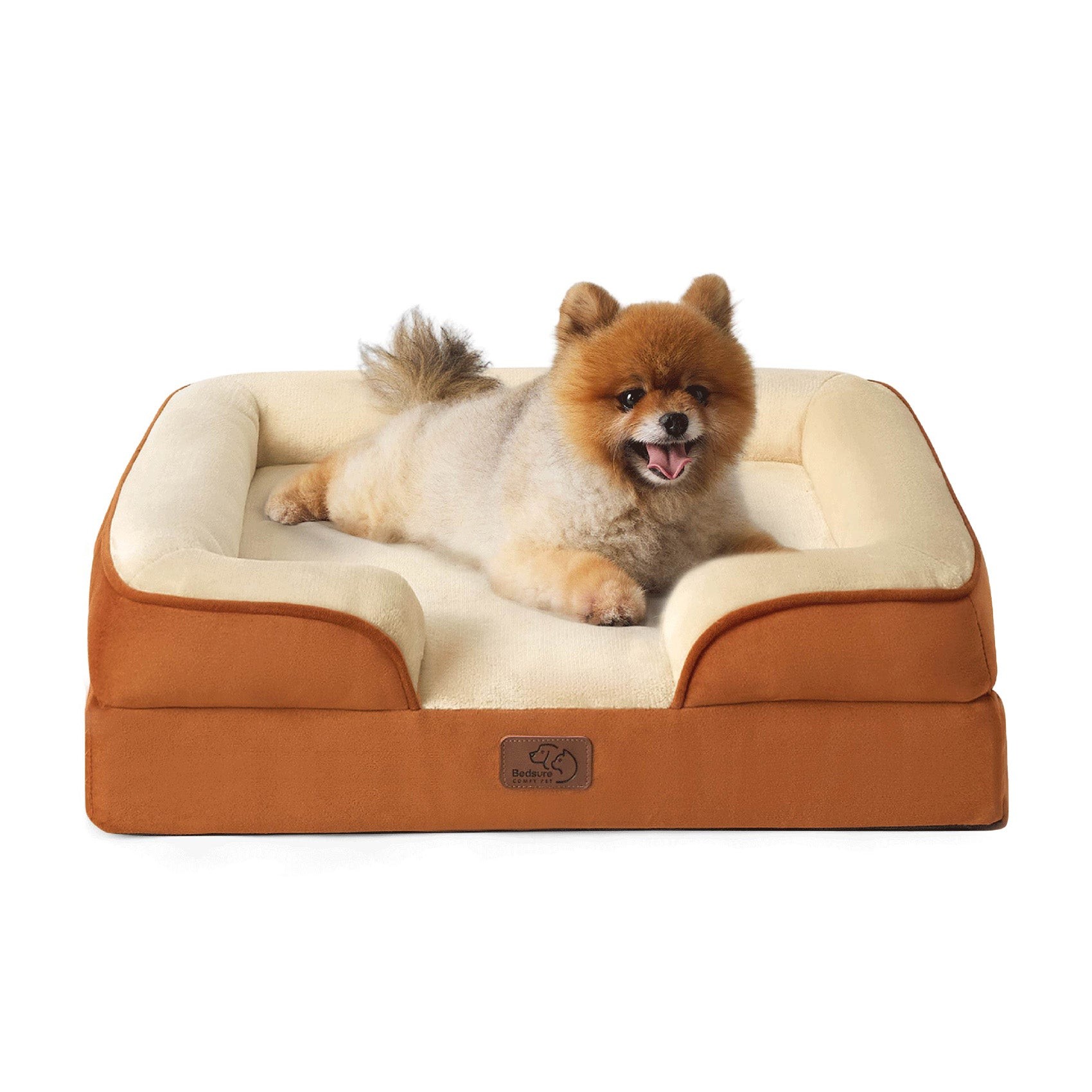 Egg-Crate Foam Dog Sofa with Flannel Cover - Caramel