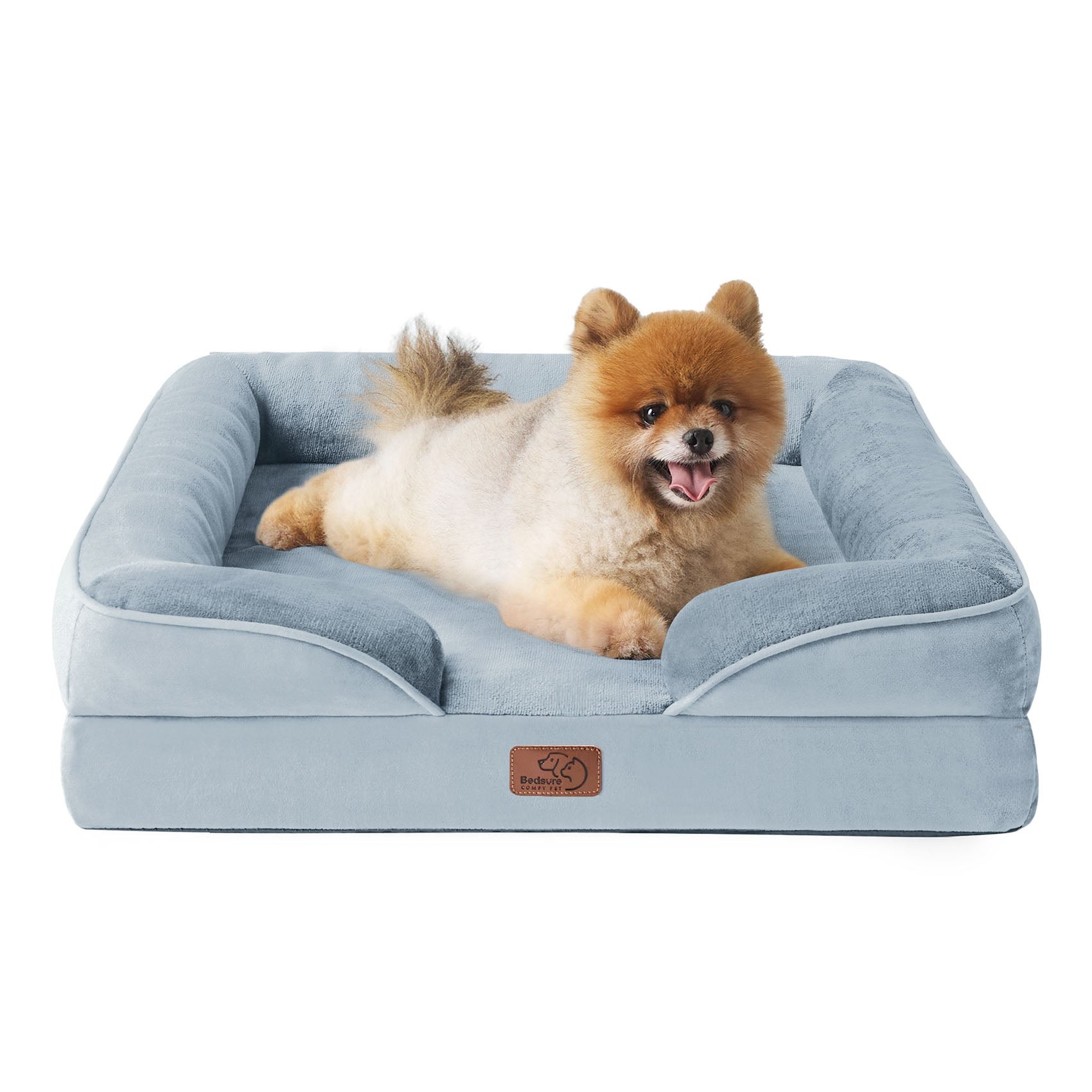 Egg-Crate Foam Dog Sofa with Flannel Cover - Light Blue