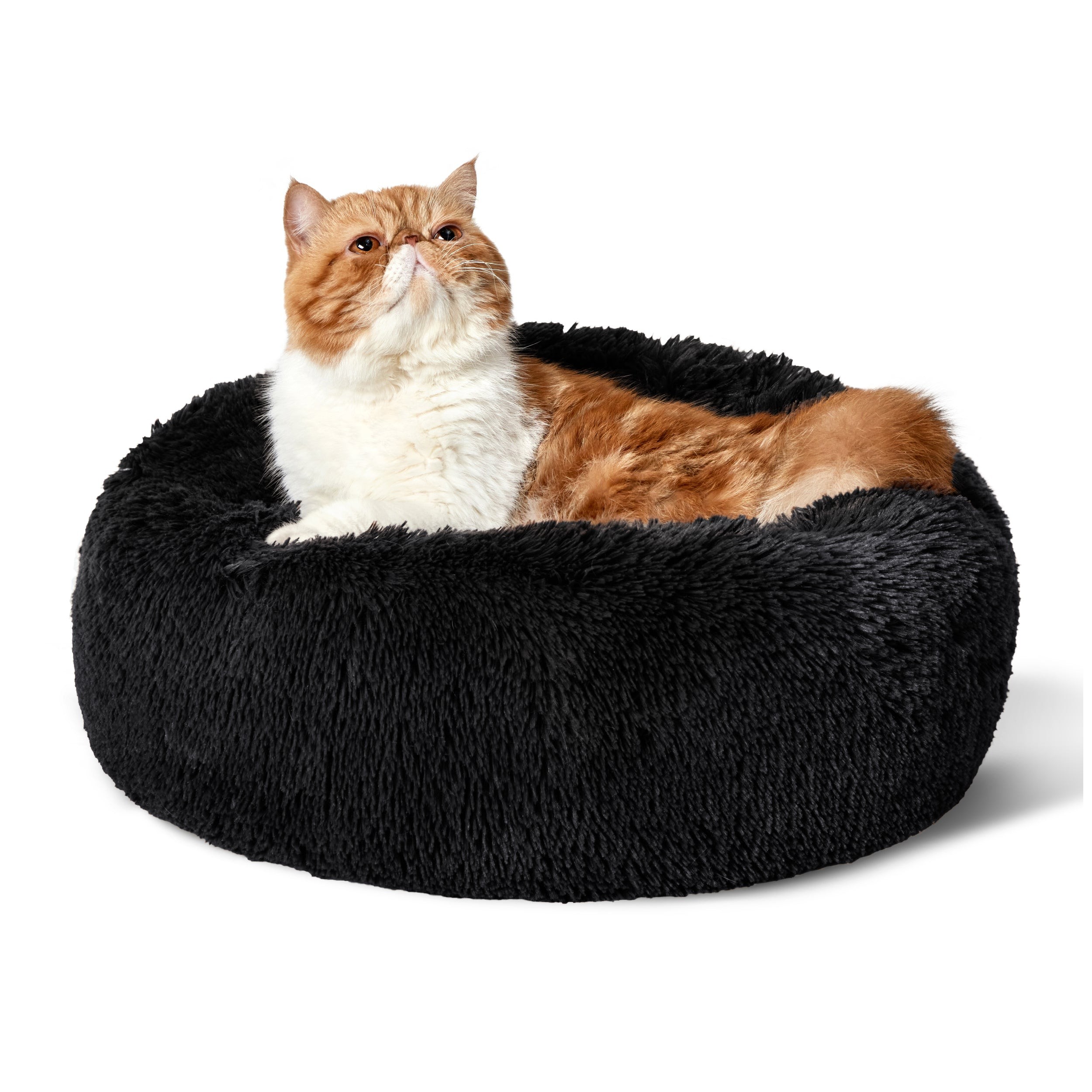 Faux Fur Donut Bed for Dogs and Cats - Black