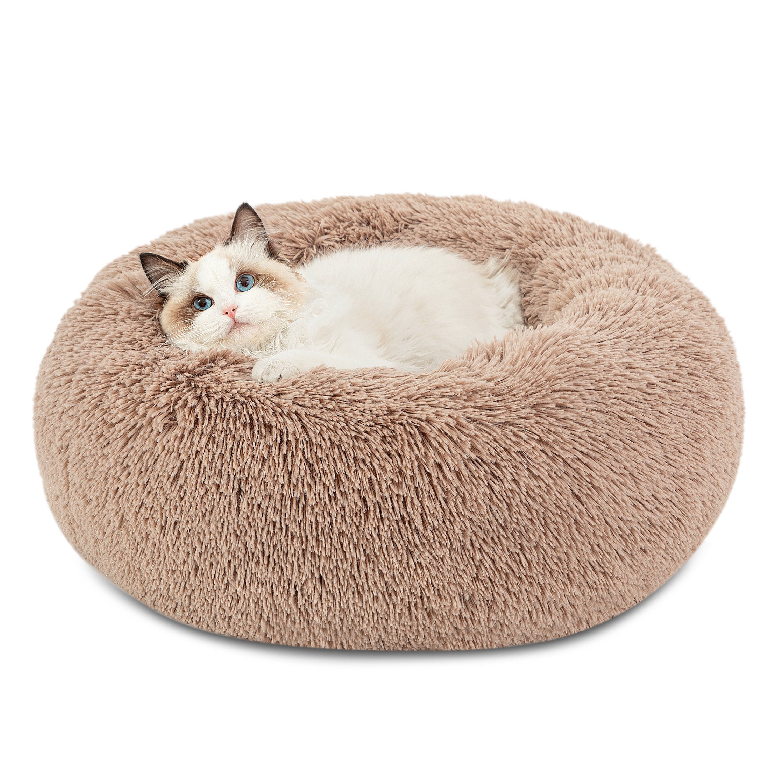 Faux Fur Donut Bed for Dogs and Cats - Camel