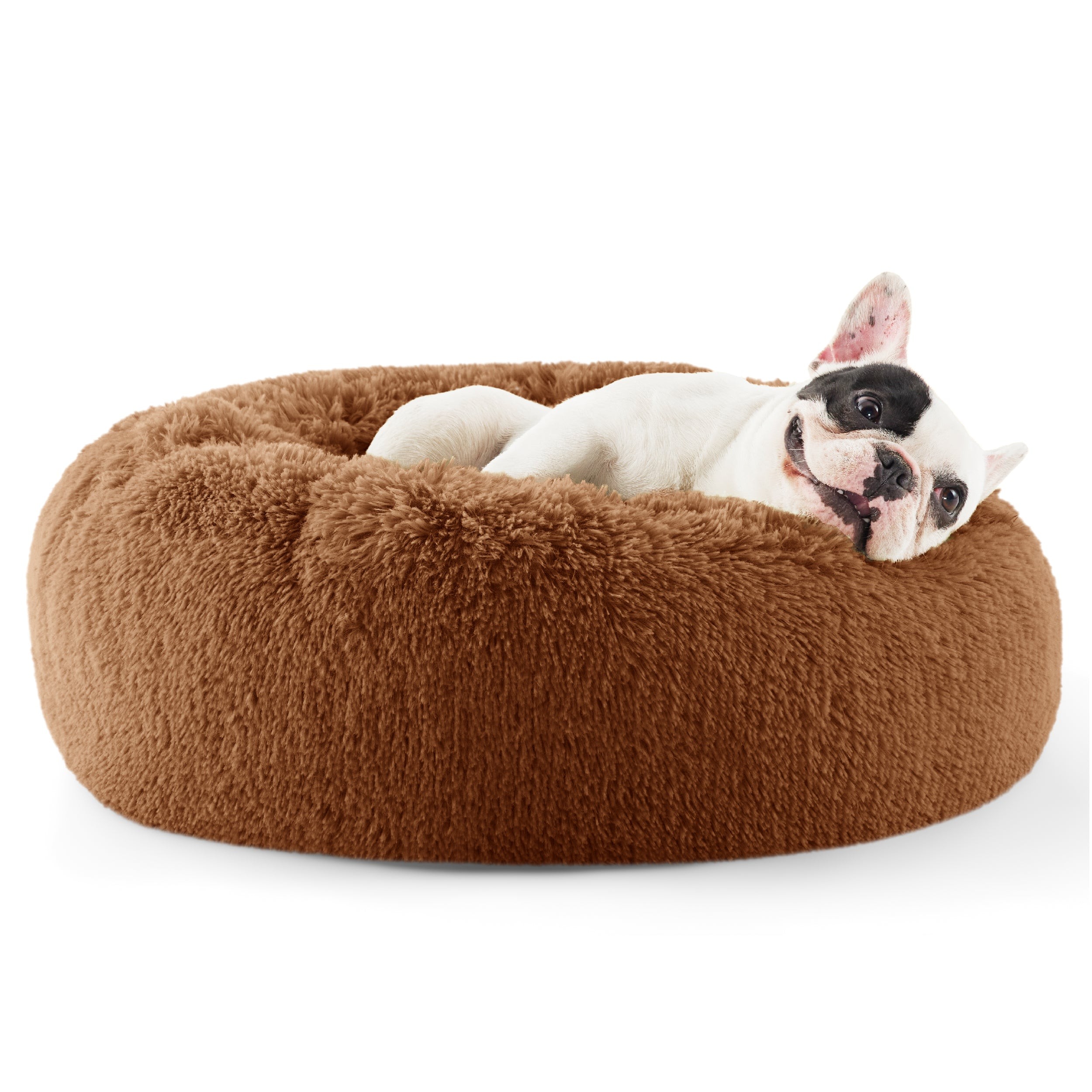 Faux Fur Donut Bed for Dogs and Cats - Caramel
