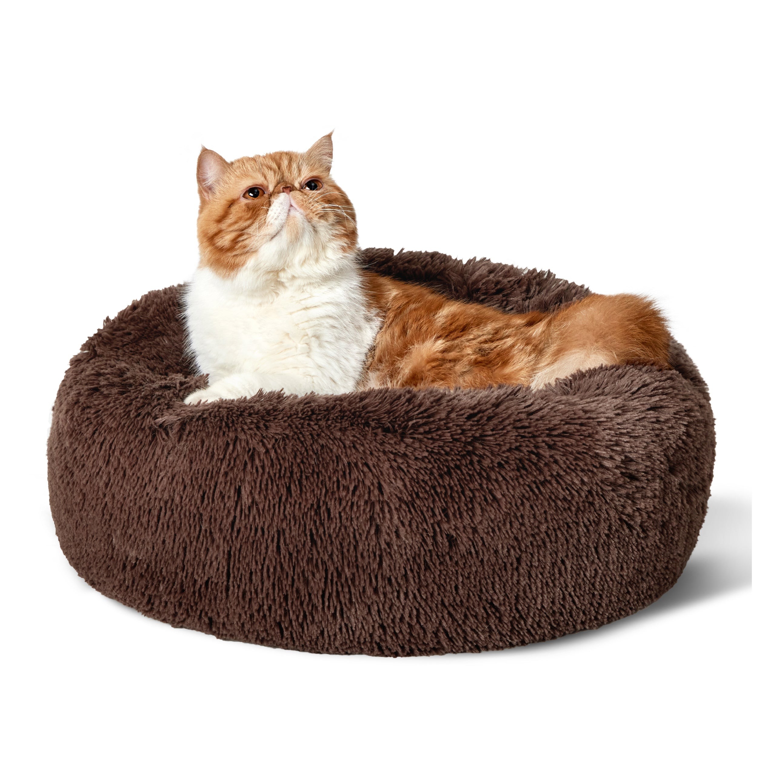 Faux Fur Donut Bed for Dogs and Cats - Coffee