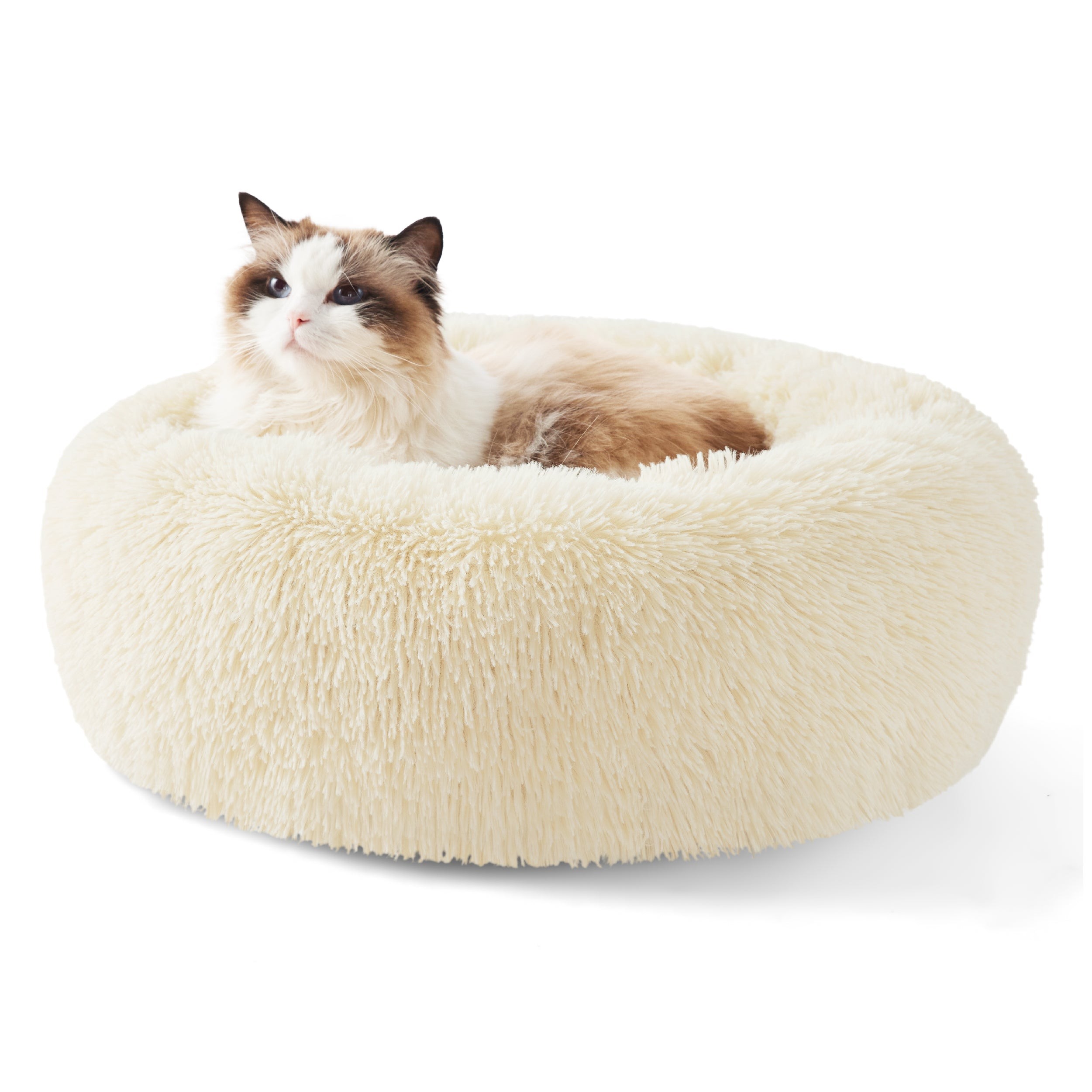 Faux Fur Donut Bed for Dogs and Cats - Cream