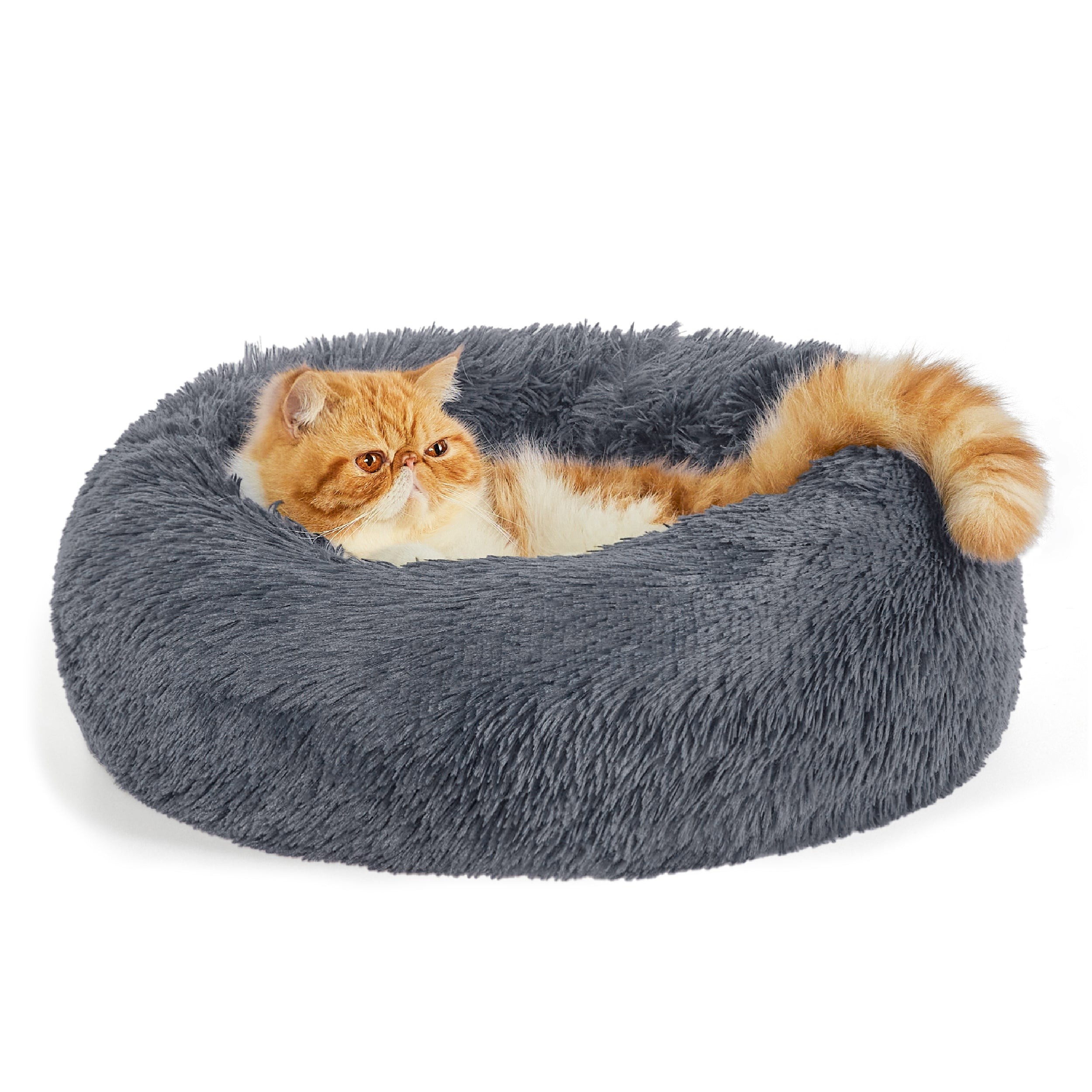 Faux Fur Donut Bed for Dogs and Cats - Dark Grey