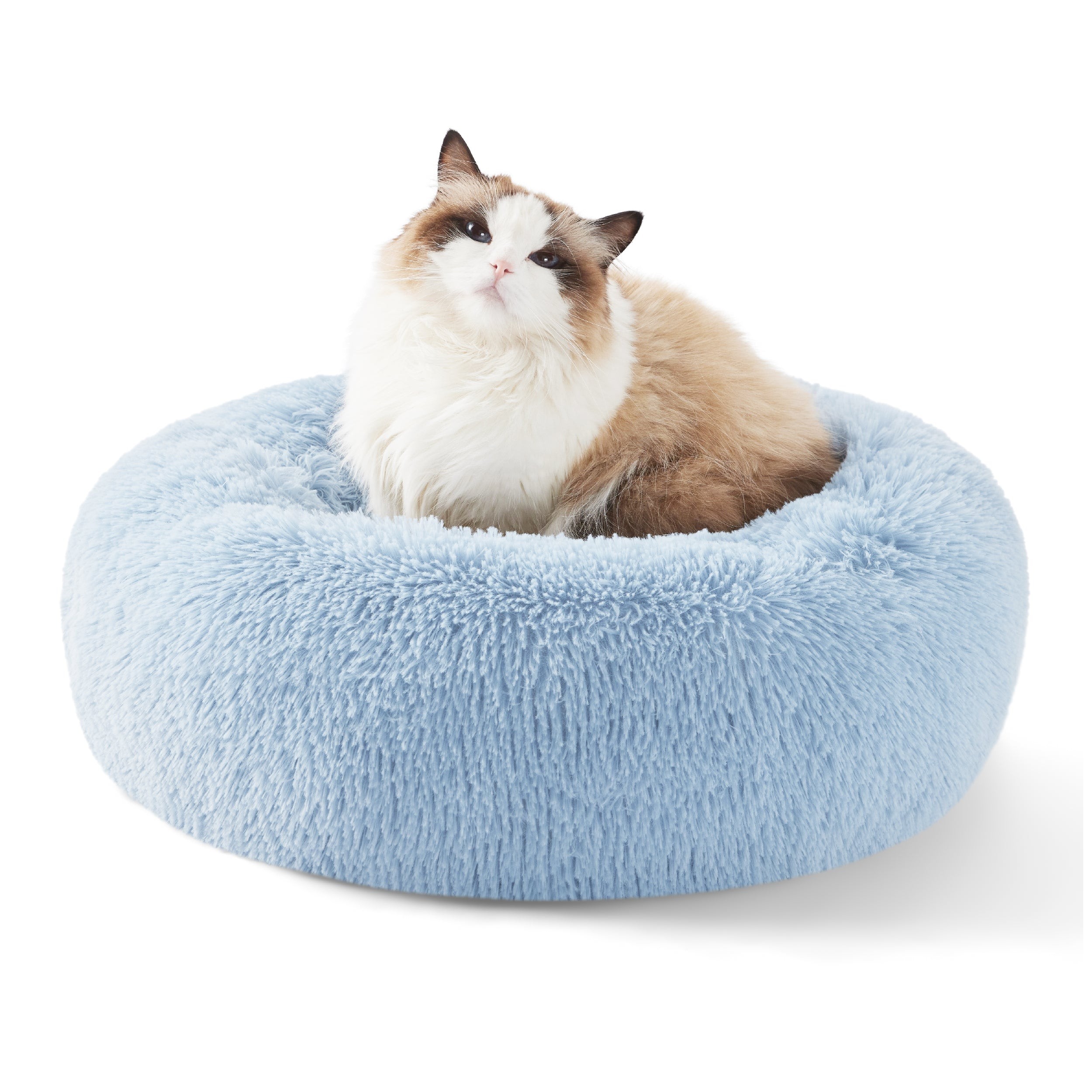 Faux Fur Donut Bed for Dogs and Cats - Light Blue