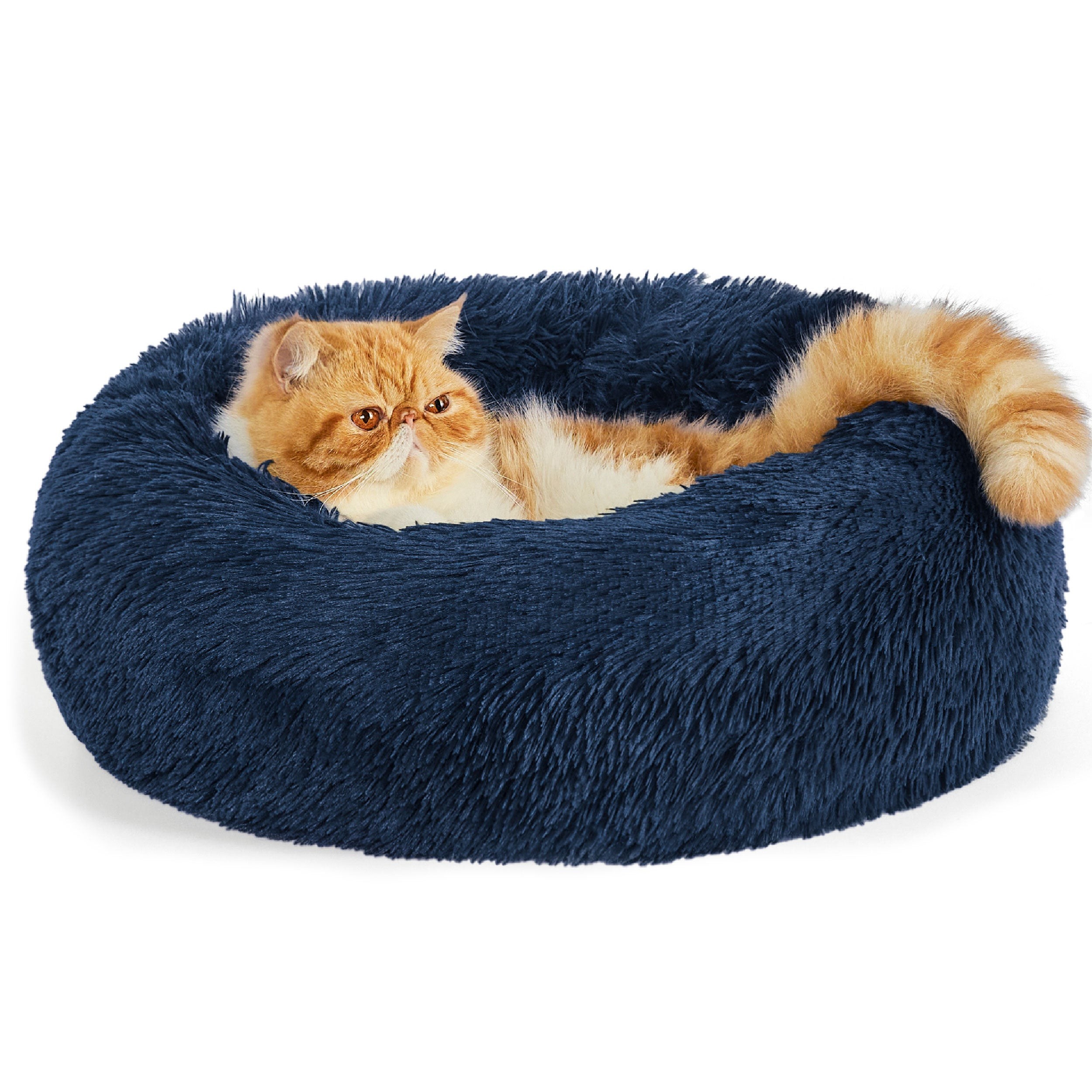 Faux Fur Donut Bed for Dogs and Cats - Navy