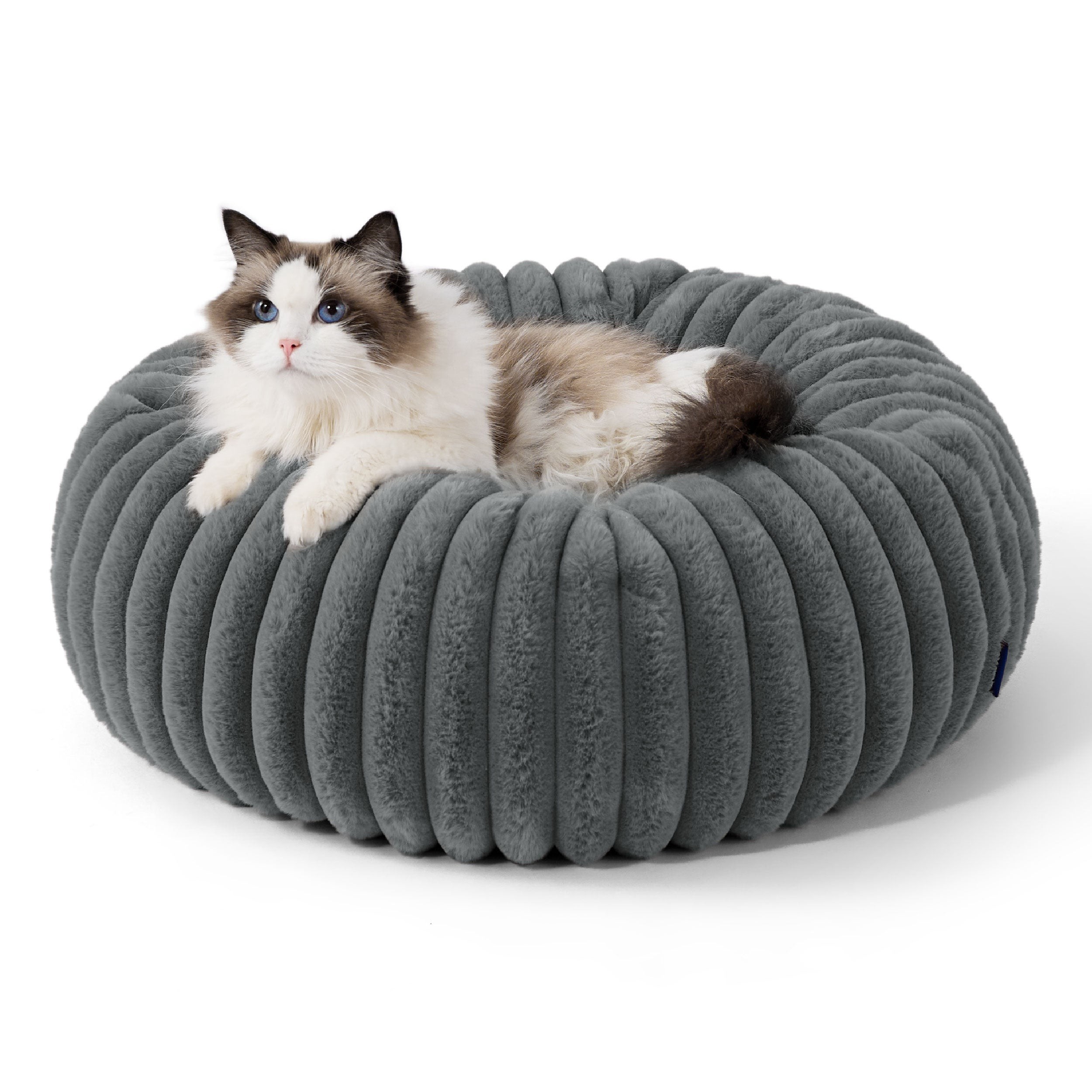 Faux Fur Donut Dog Bed with Foam-Fiber Filling - Formal Gray