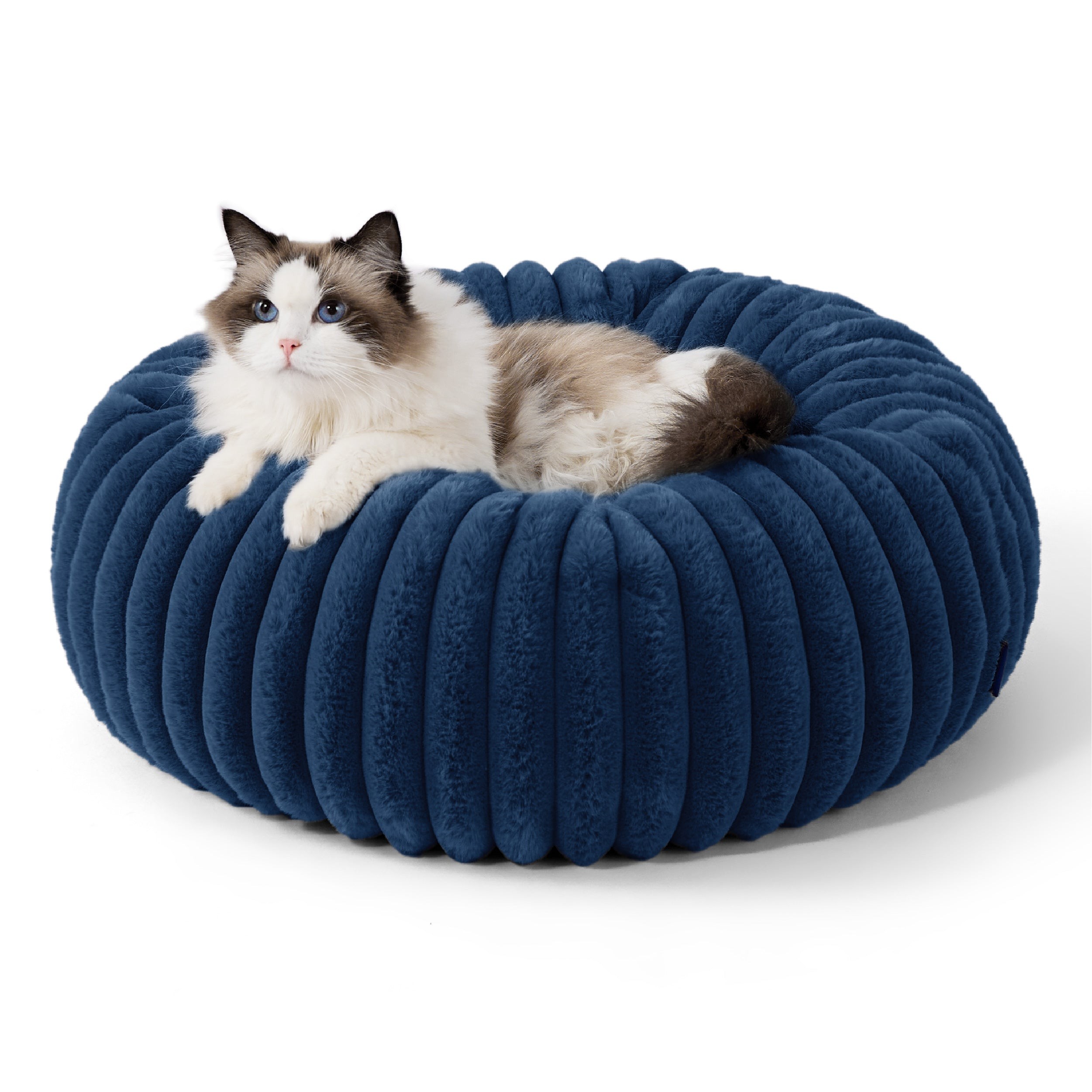 Faux Fur Donut Dog Bed with Foam-Fiber Filling - Night Blue