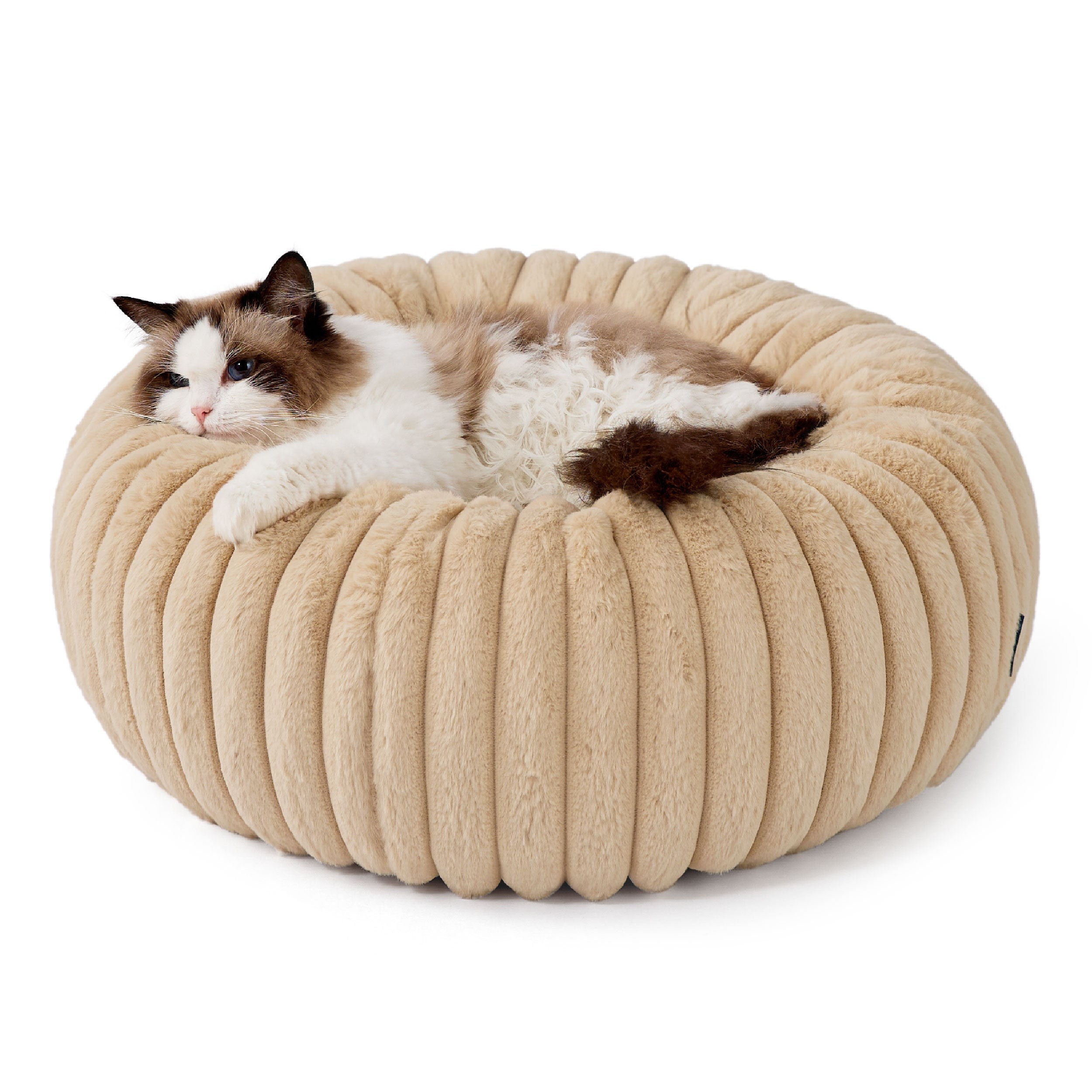 Faux Fur Donut Dog Bed with Foam-Fiber Filling - Sand