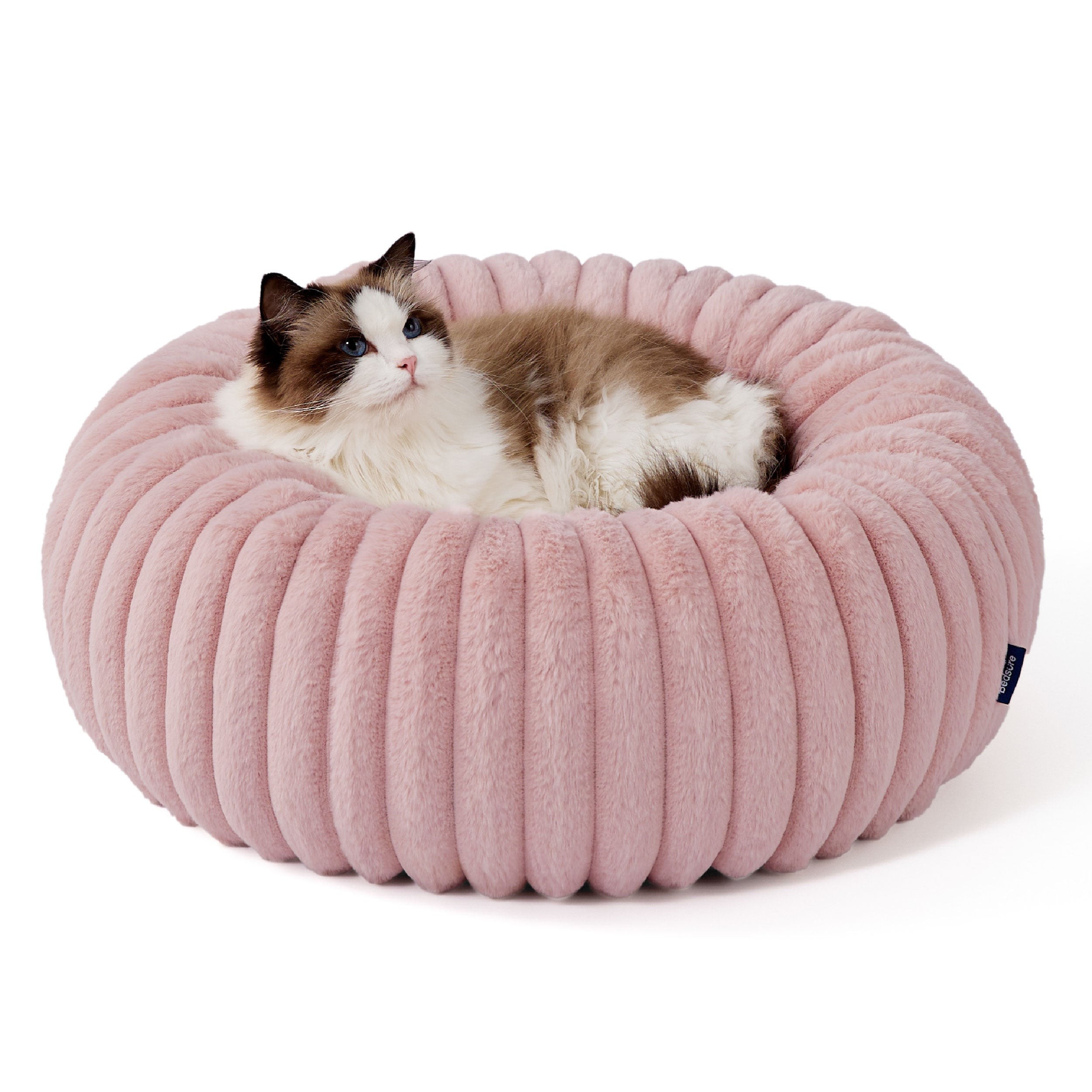 Faux Fur Donut Dog Bed with Foam-Fiber Filling - Strawberry Cream