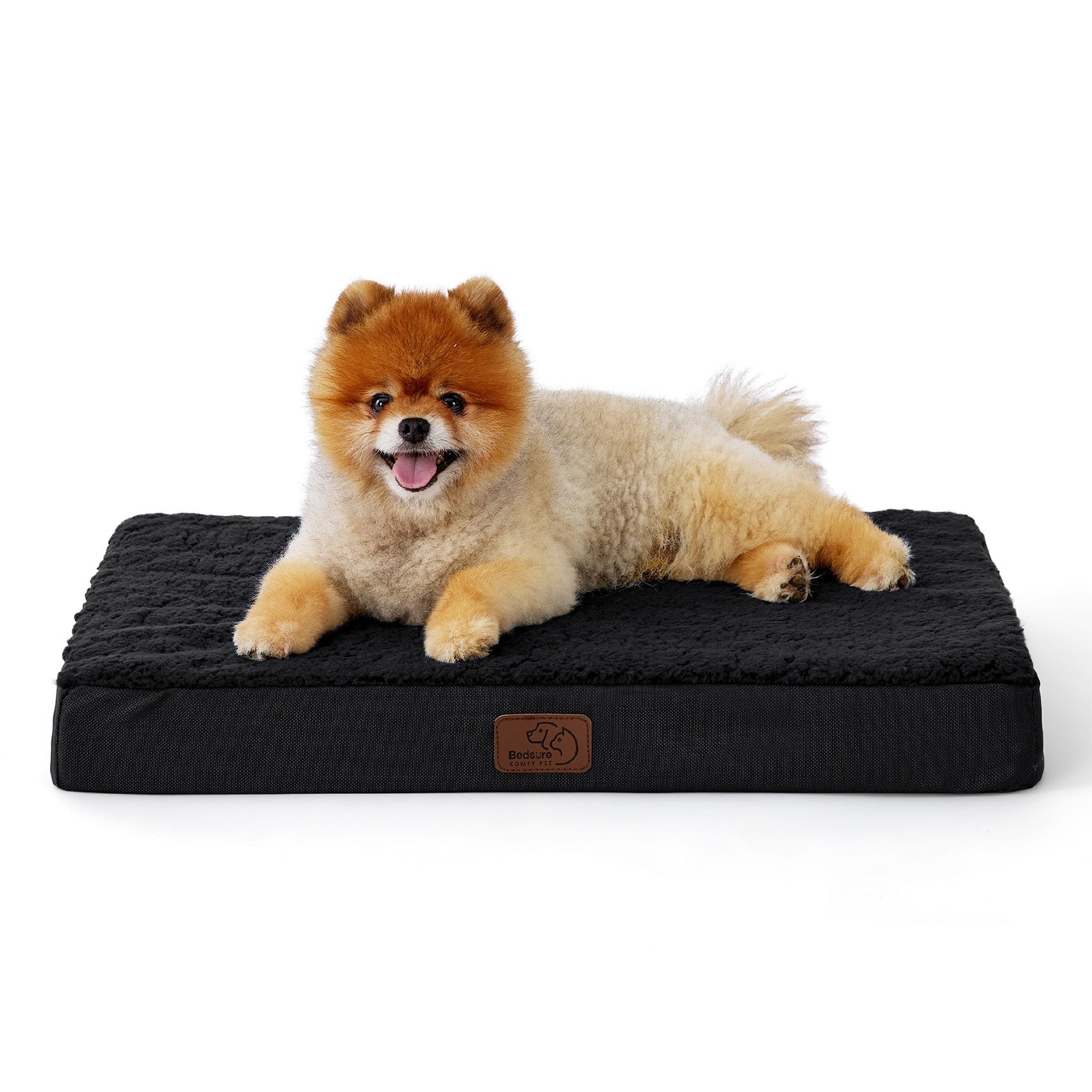 Flat Sherpa Dog Mattress with Egg-Crate Foam - Black