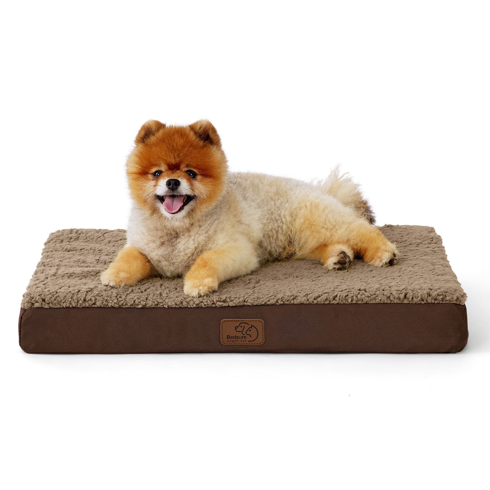 Flat Sherpa Dog Mattress with Egg-Crate Foam - Brown