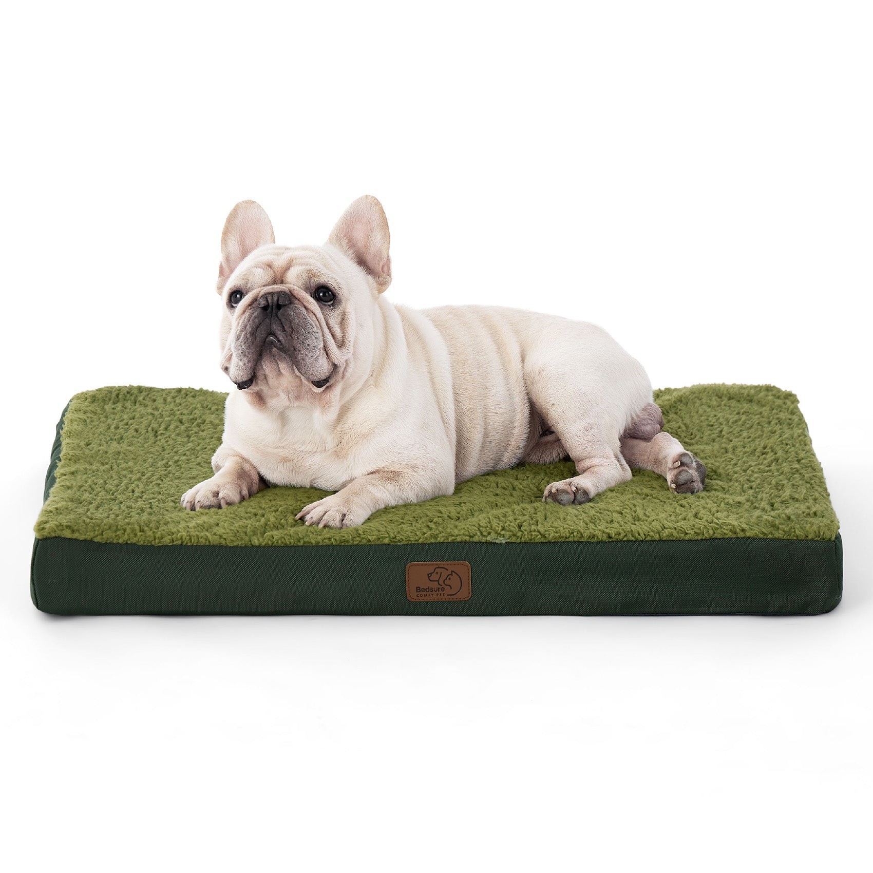 Flat Sherpa Dog Mattress with Egg-Crate Foam - Dark Green