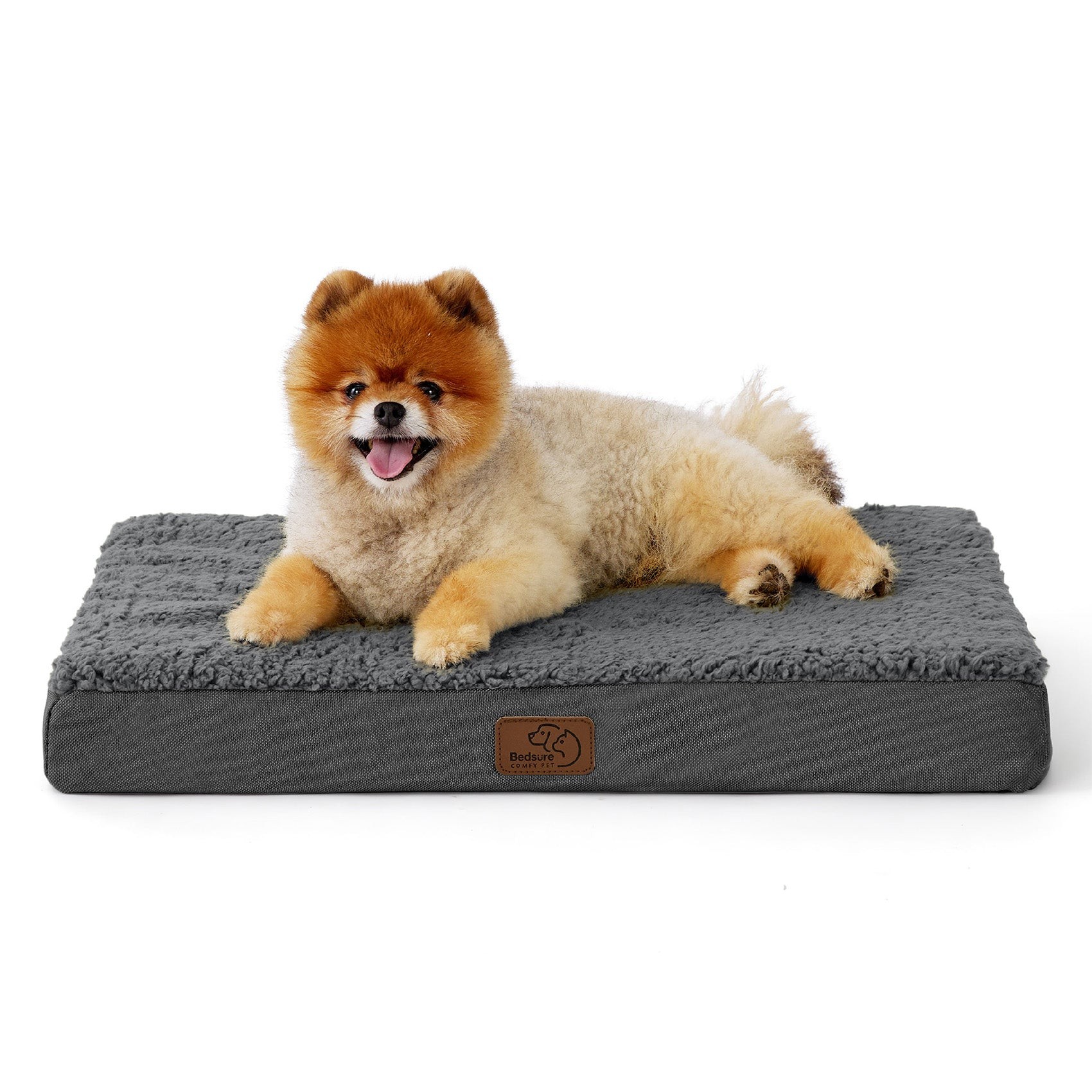 Flat Sherpa Dog Mattress with Egg-Crate Foam - Dark Grey