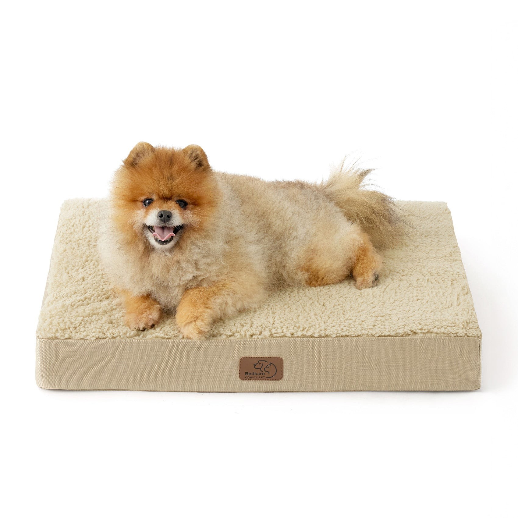 Flat Sherpa Dog Mattress with Egg-Crate Foam - Khaki