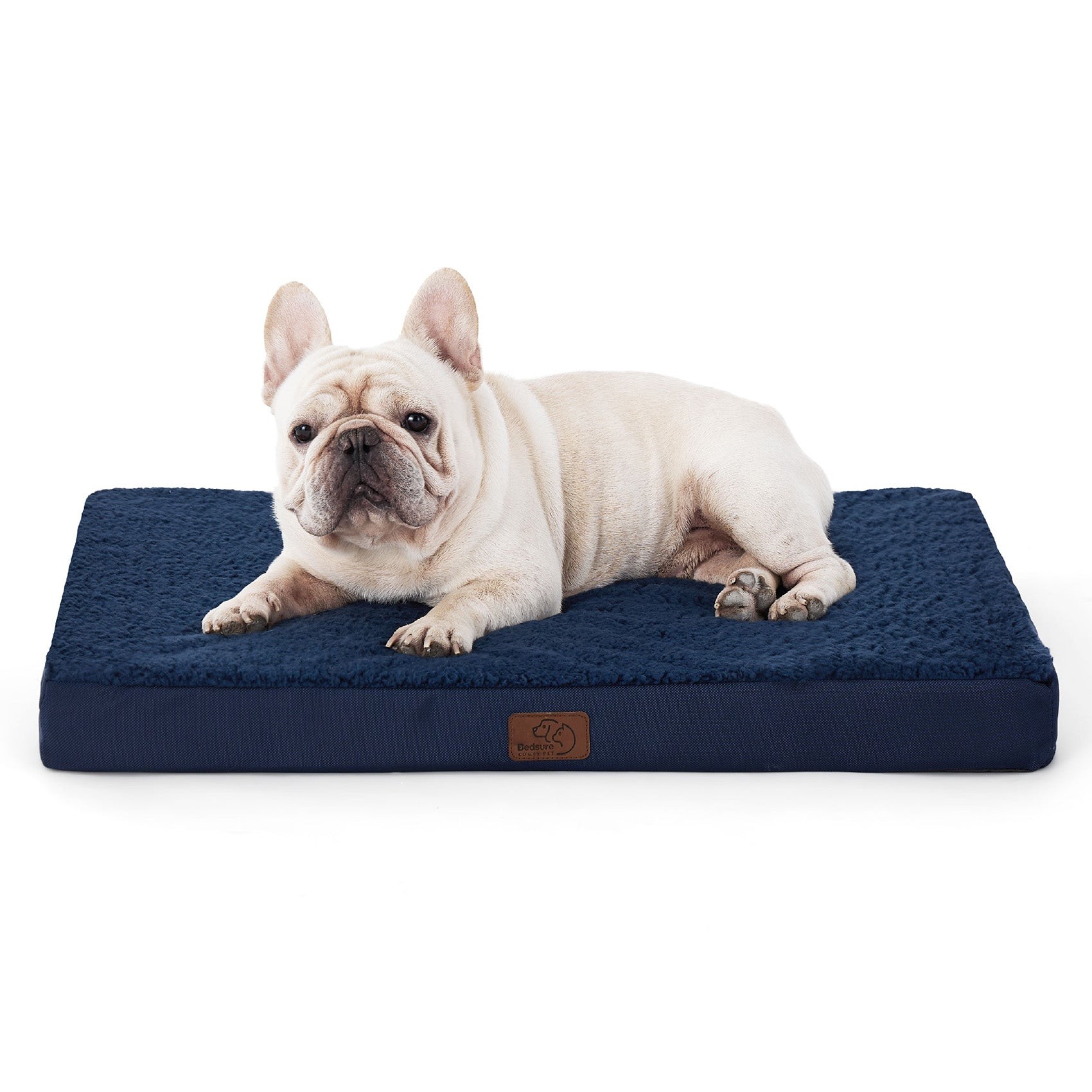 Flat Sherpa Dog Mattress with Egg-Crate Foam - Navy