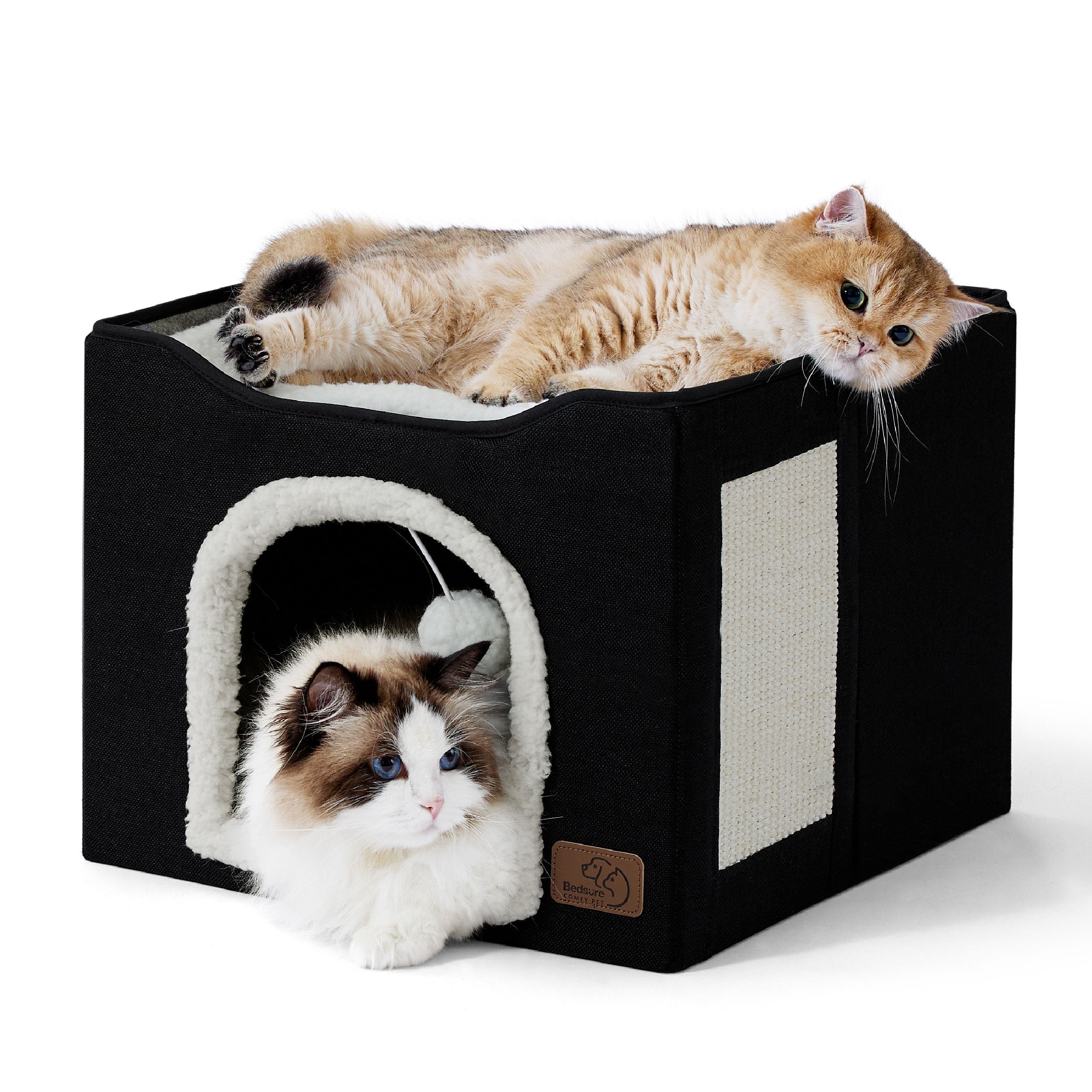 Indoor Cat House with Scratching Panel and Top Perch - Black