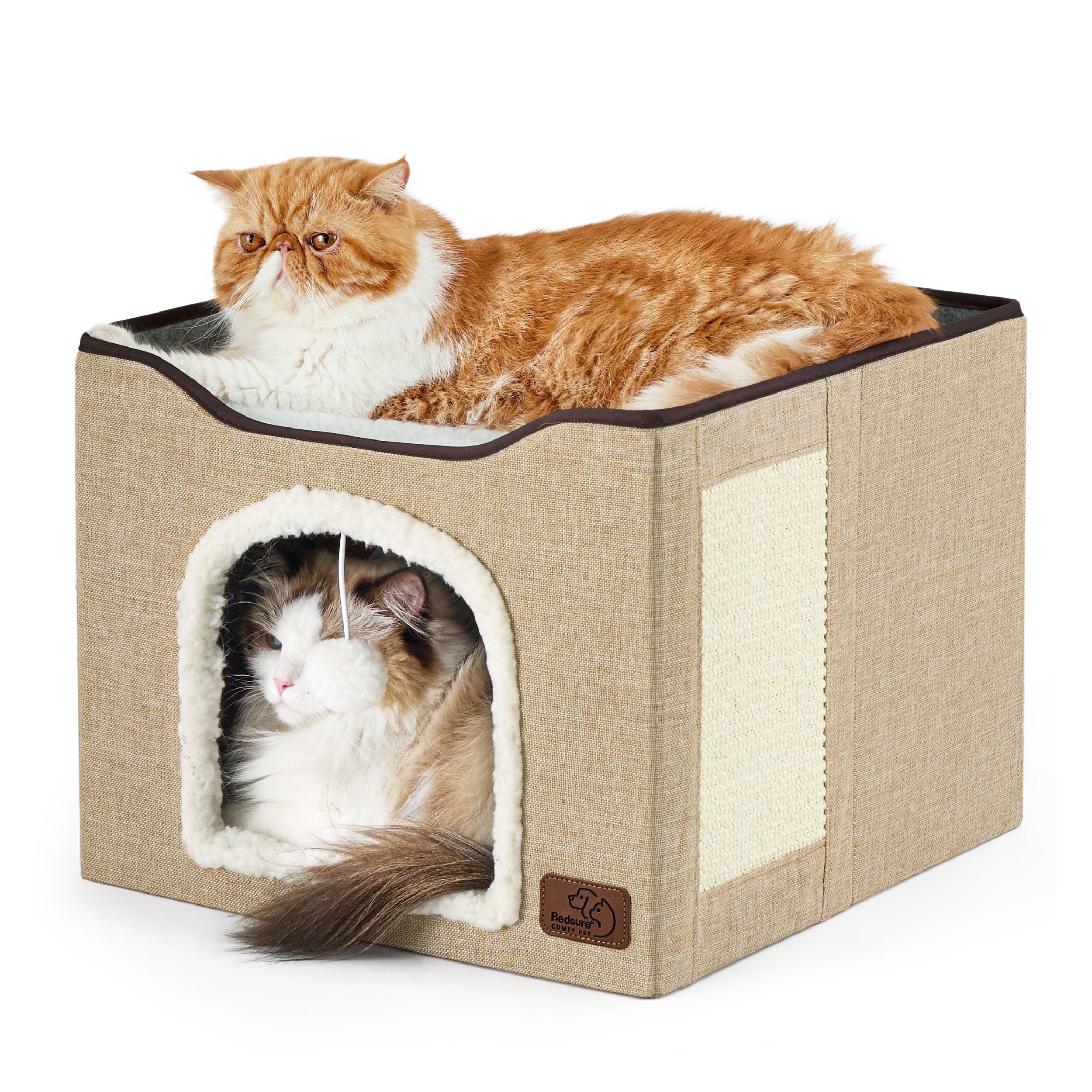 Indoor Cat House with Scratching Panel and Top Perch - Brown