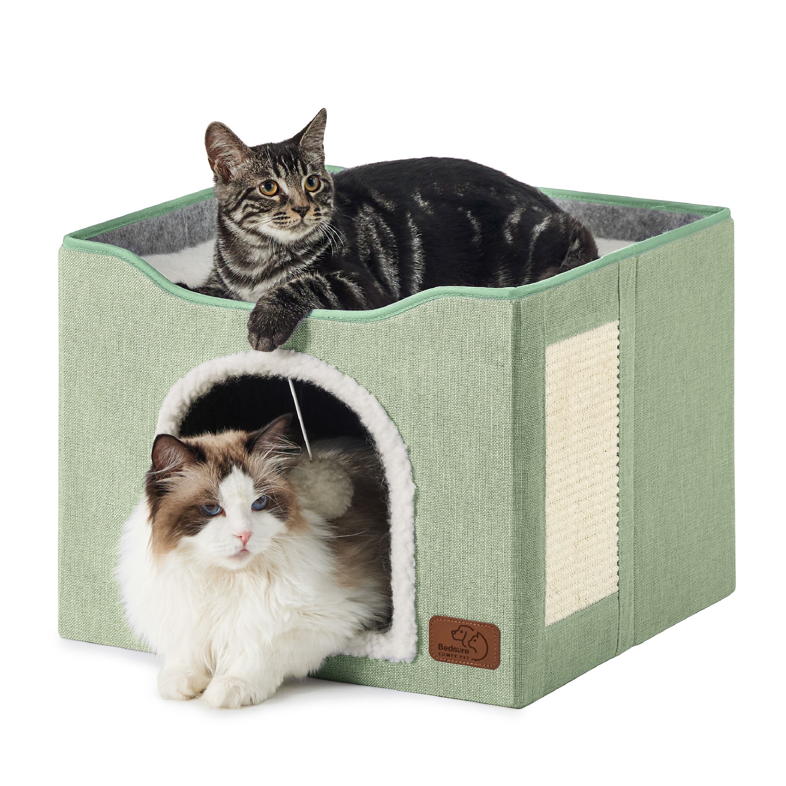 Indoor Cat House with Scratching Panel and Top Perch - Green