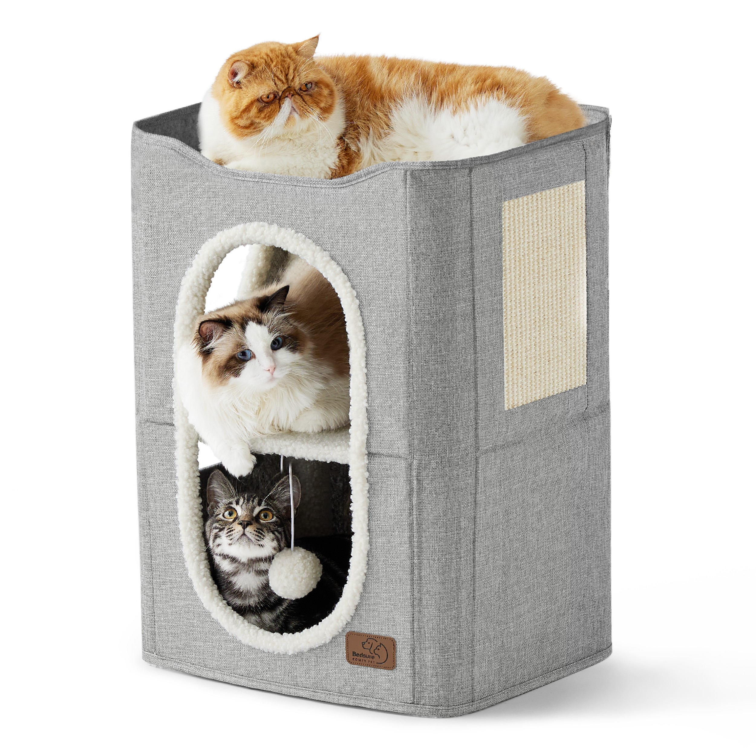 Indoor Cat House with Scratching Panel and Top Perch - Lunar Grey