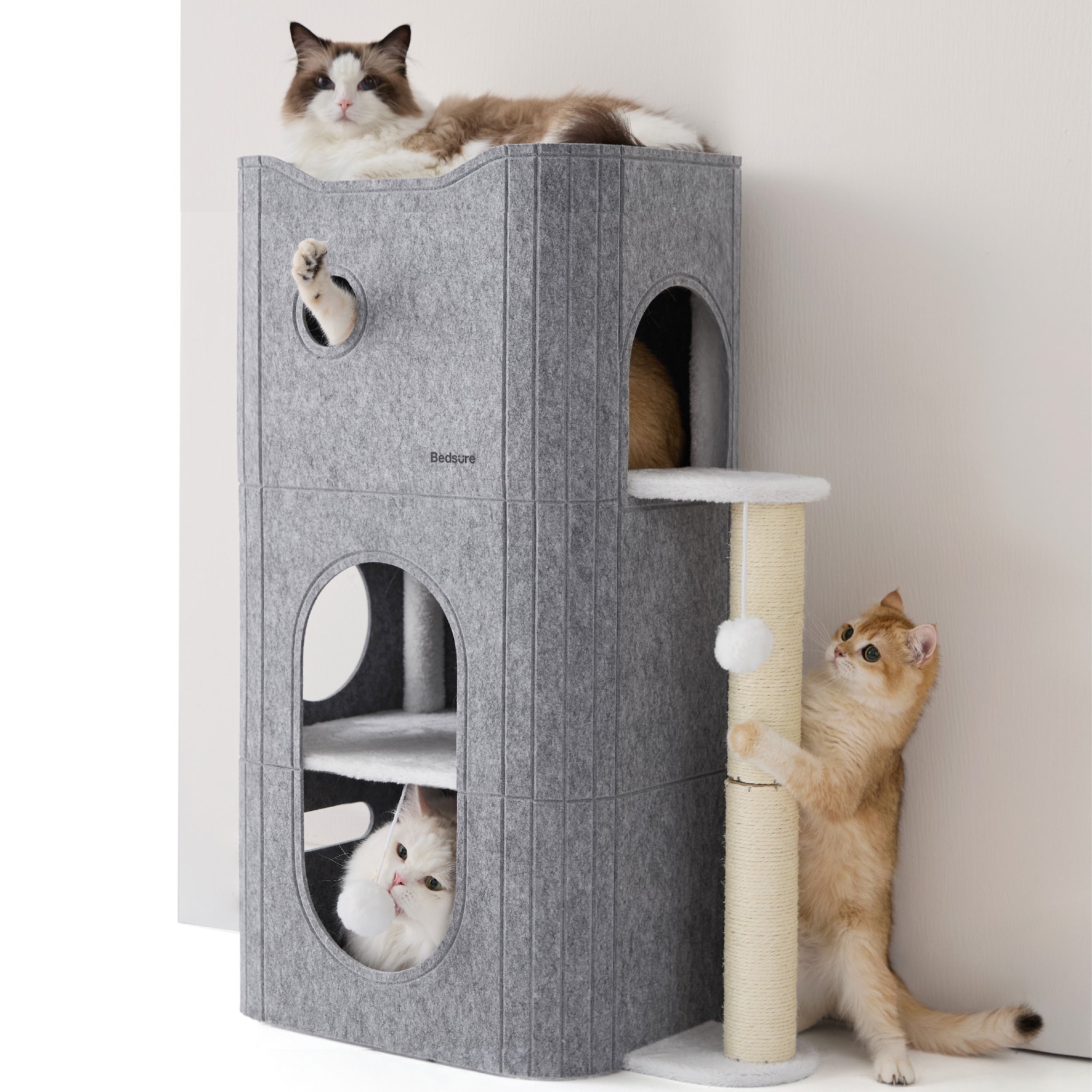 Indoor Cat House with Scratching Panel and Top Perch - Pigeon Grey