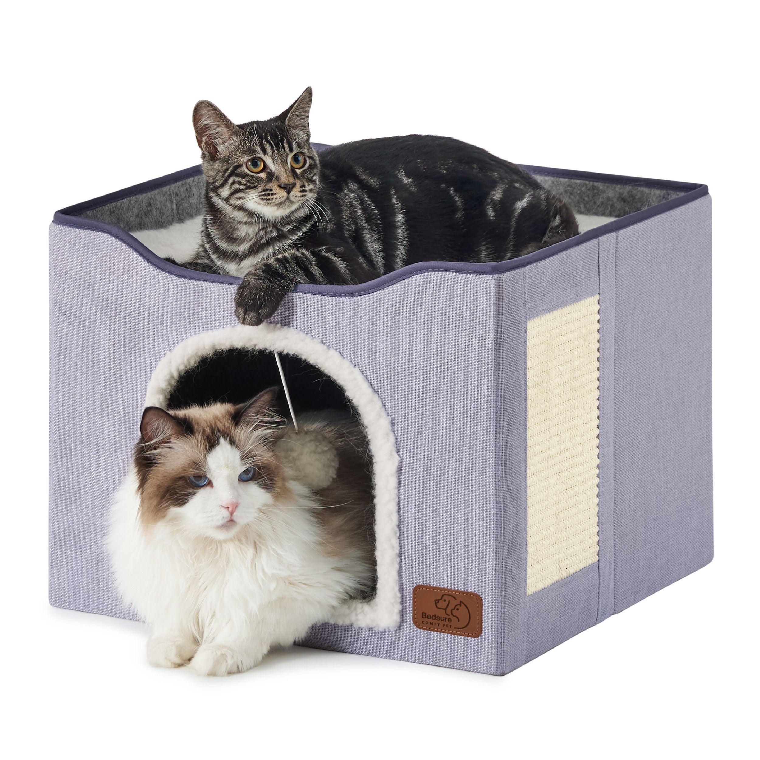 Indoor Cat House with Scratching Panel and Top Perch - Purple