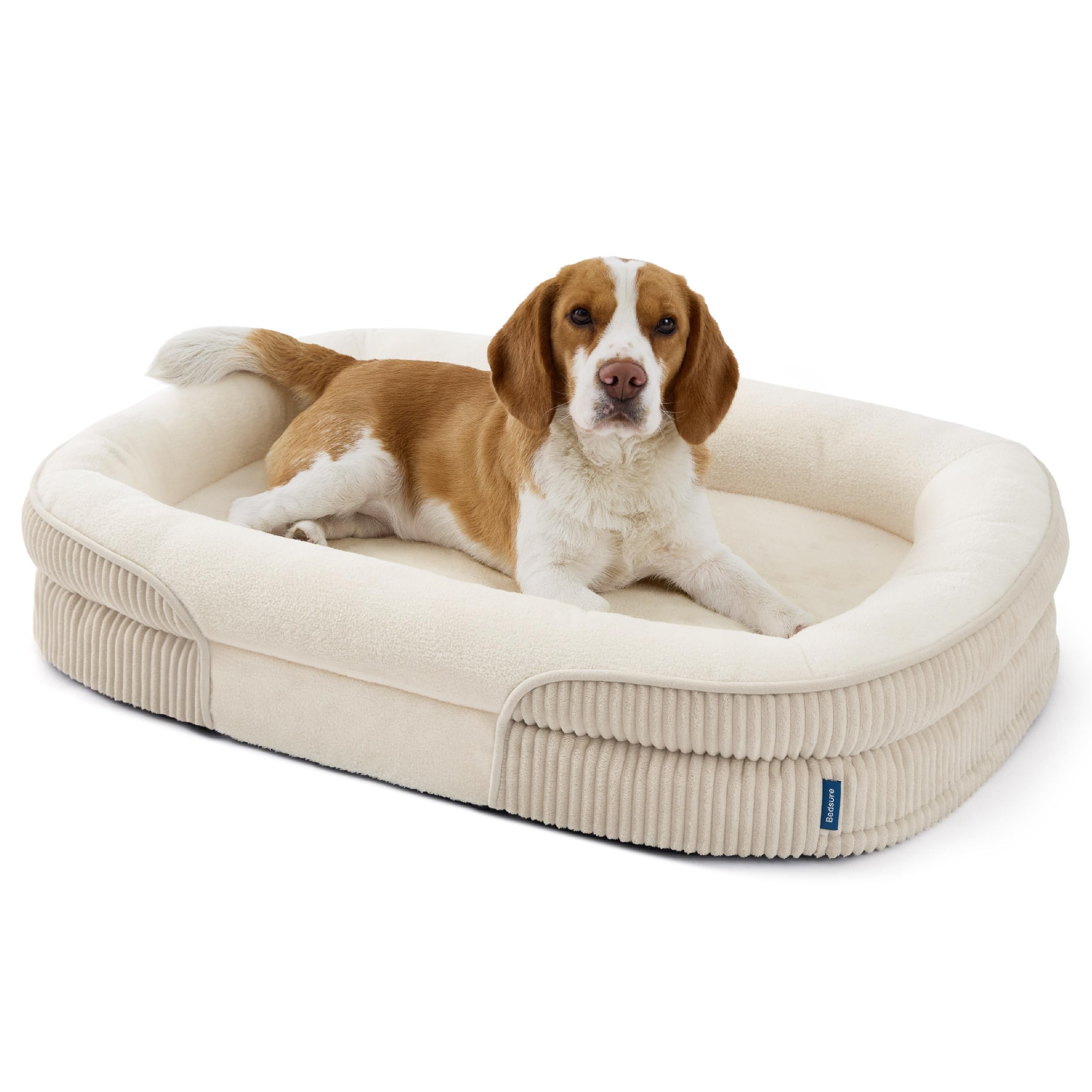 Oval Fleece Dog Bed with Removable Cover - Beige