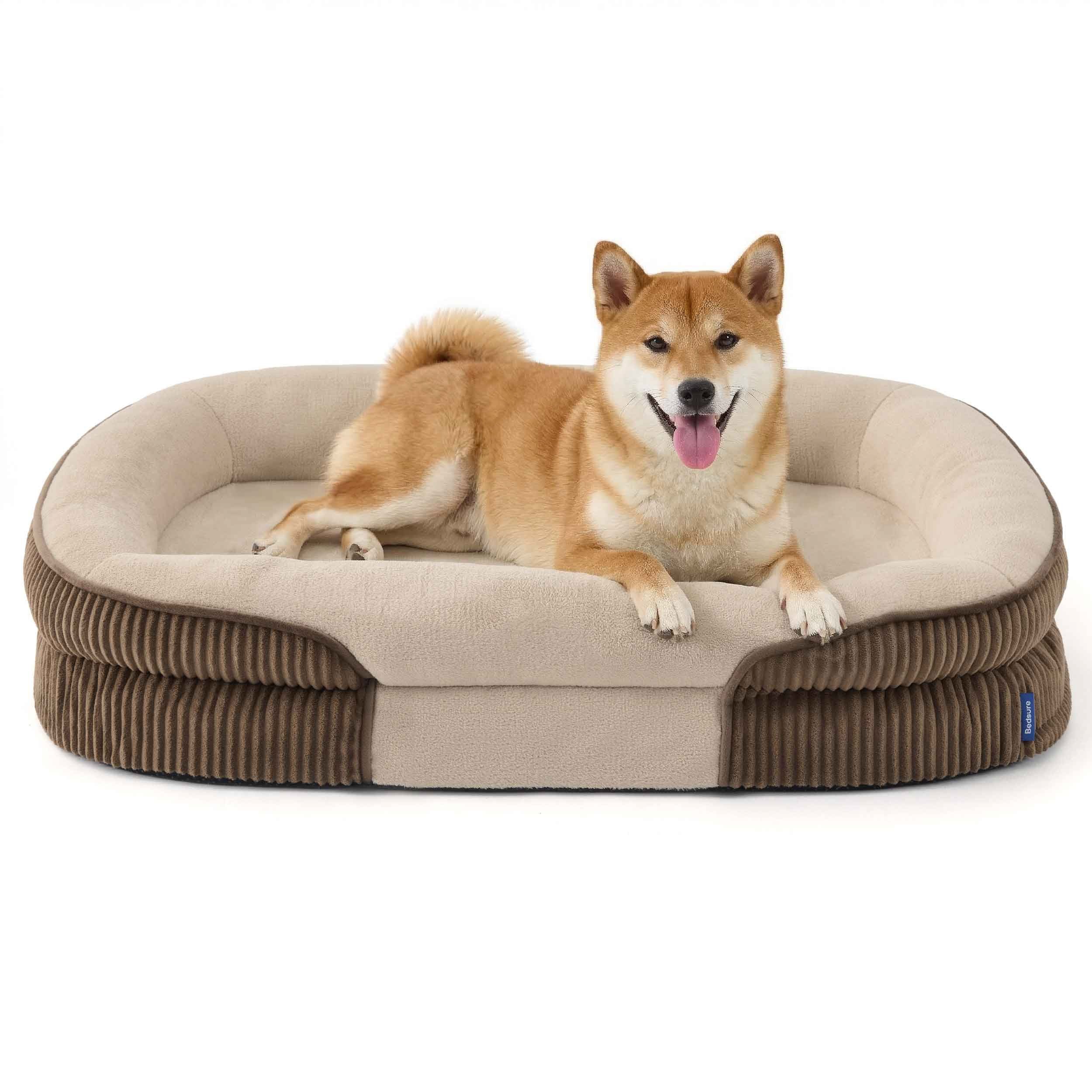 Oval Fleece Dog Bed with Removable Cover - Walnut