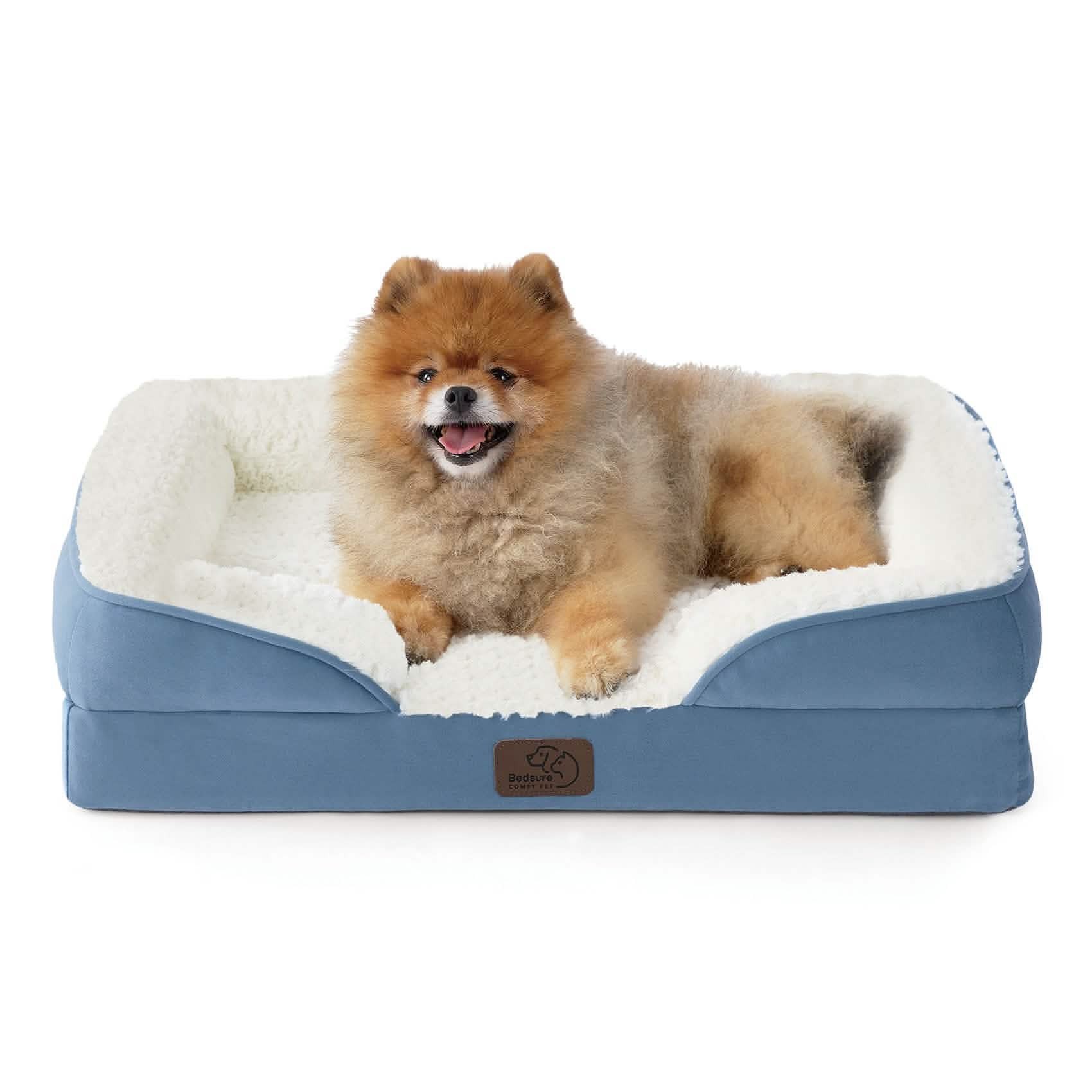 Plush Flannel Dog Sofa with Waterproof Liner - Faded Denim