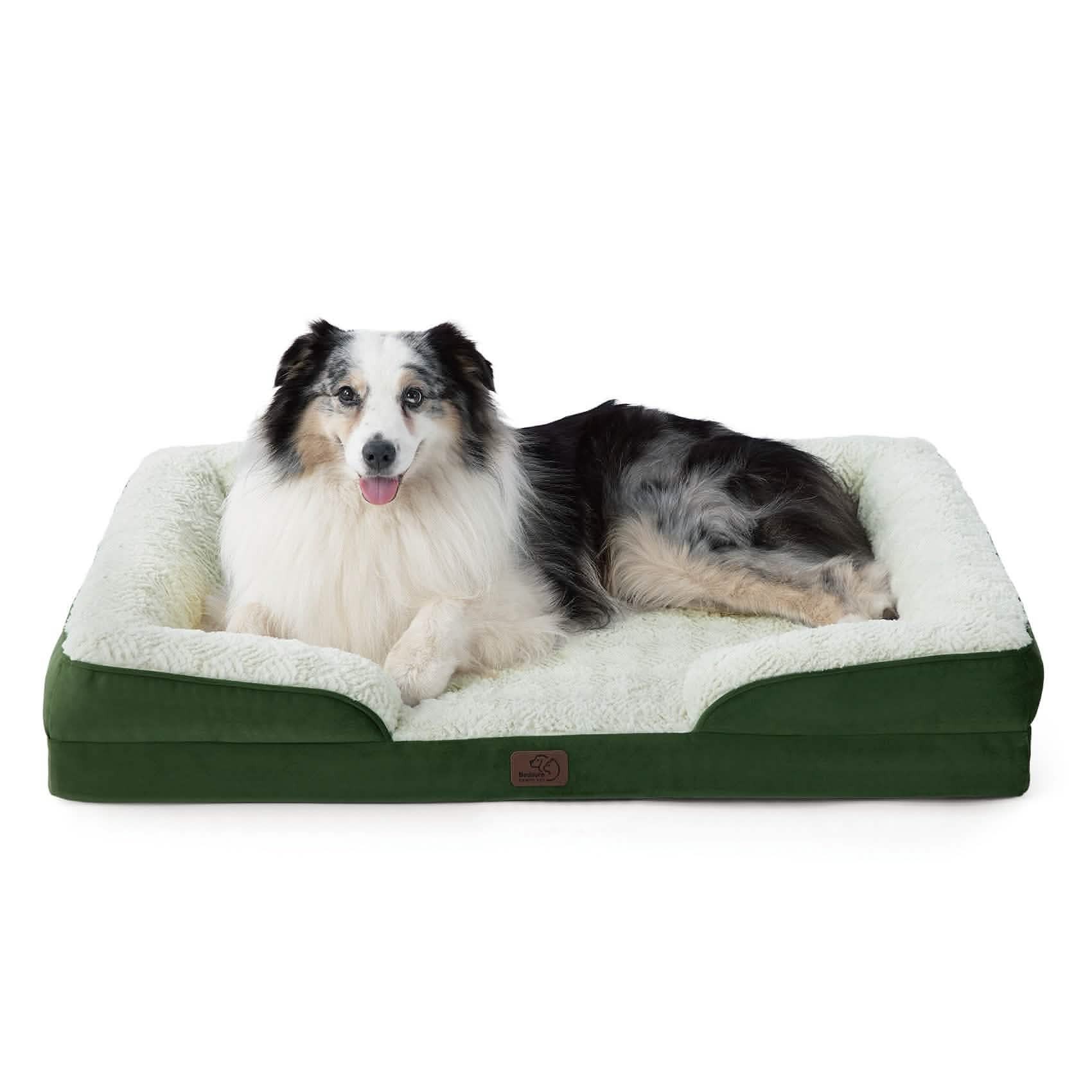 Plush Flannel Dog Sofa with Waterproof Liner - Green