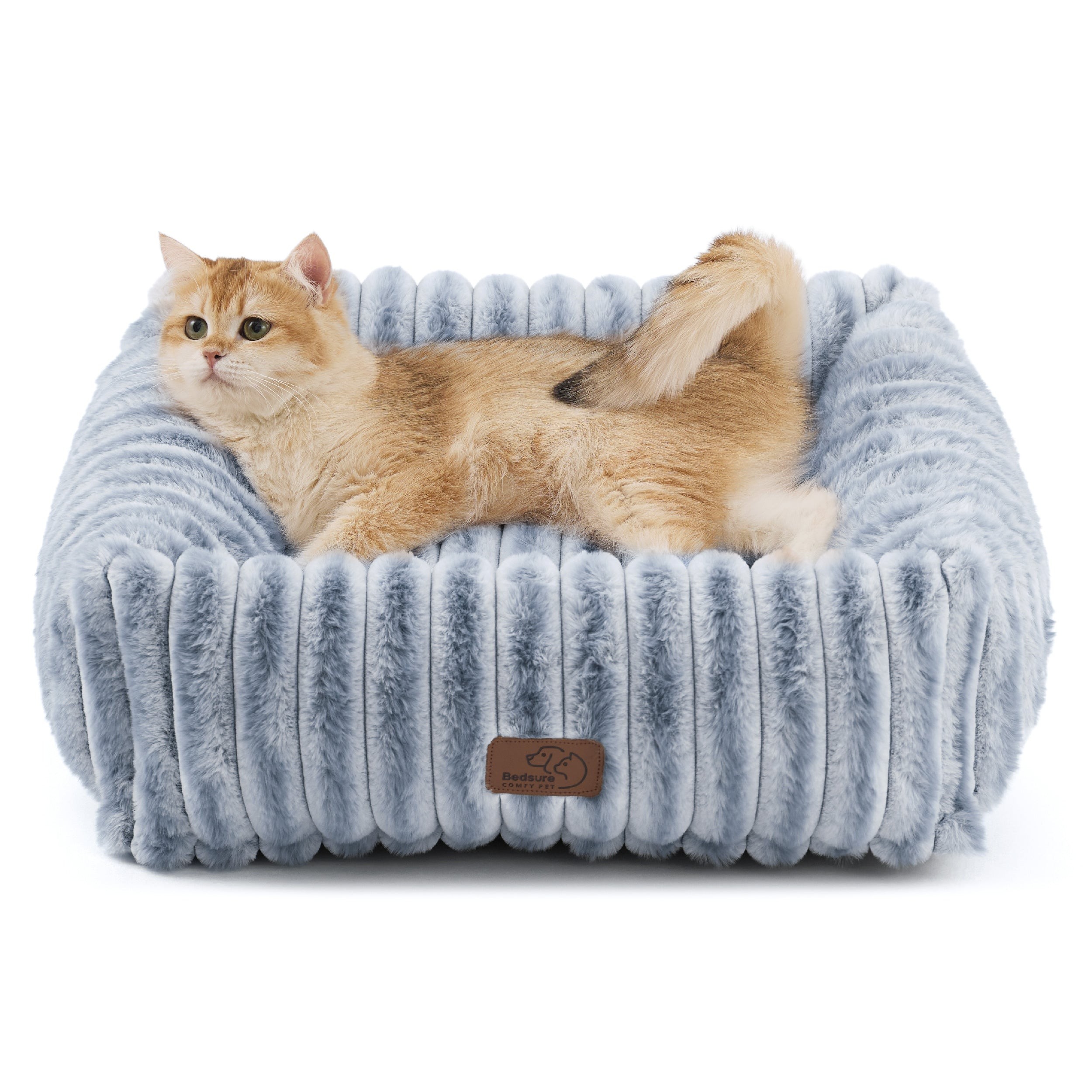 Rectangular Faux Fur Bolster Dog Bed - Vintage Indigo