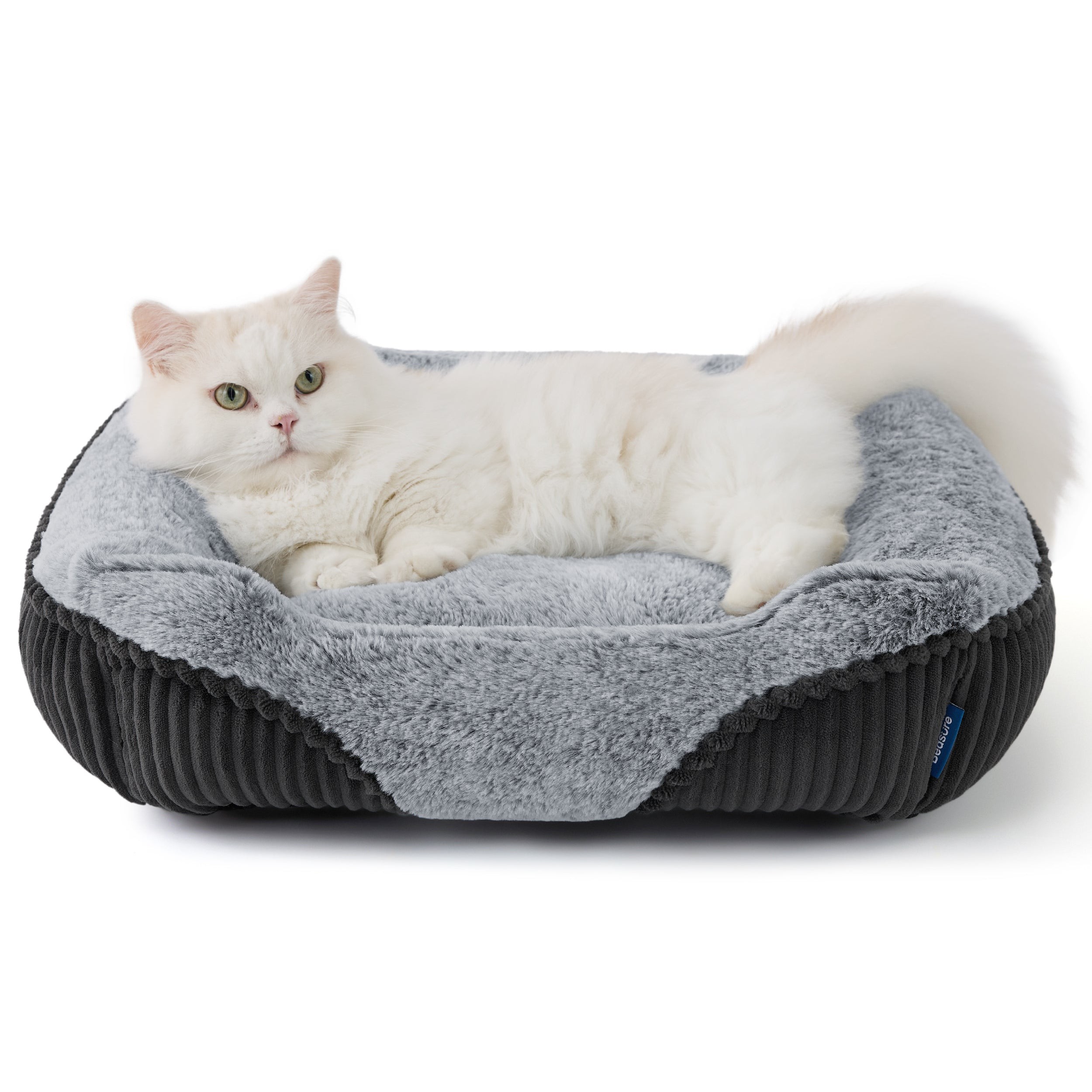 Rectangular Fiber-Filled Dog Bed with Bolsters - Gray