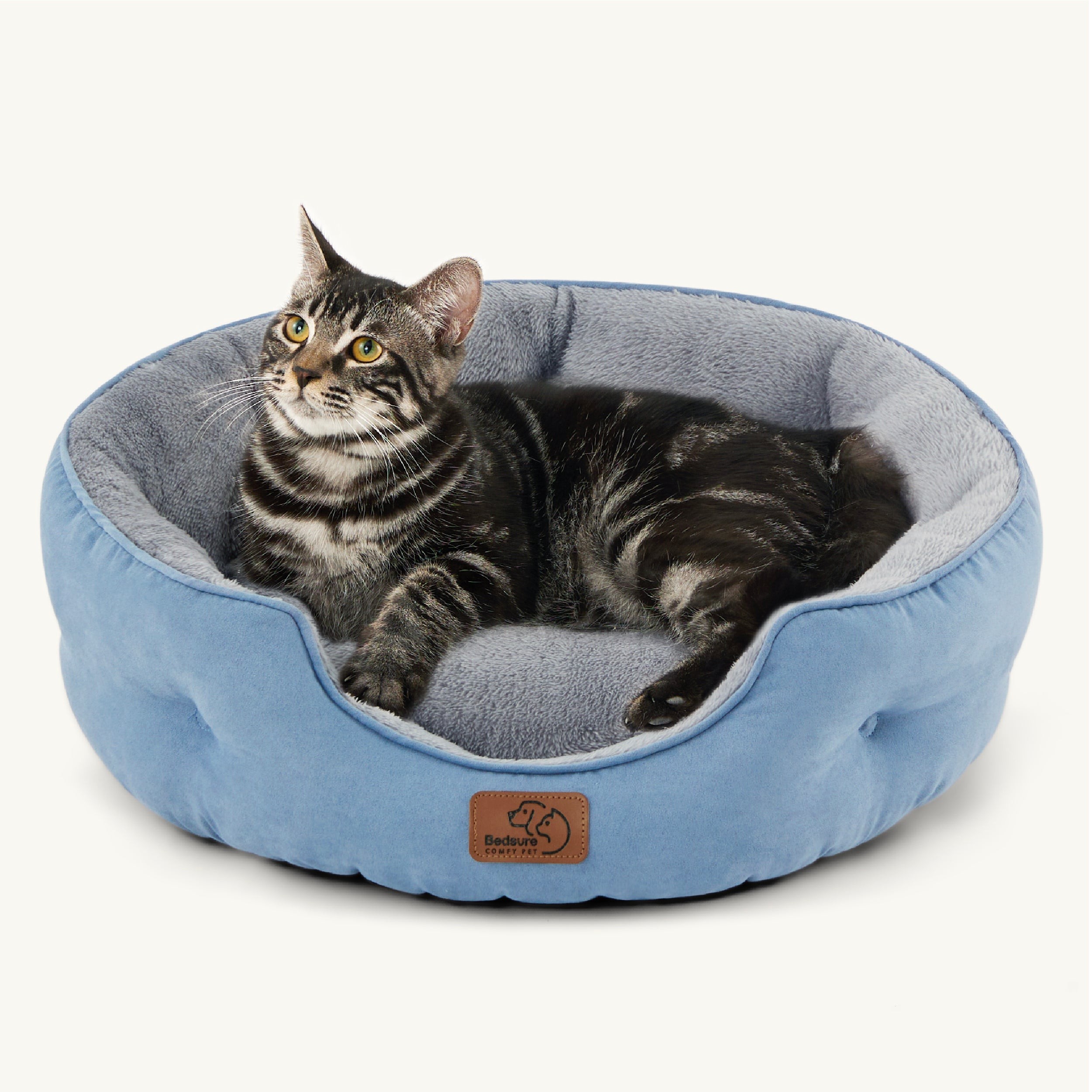 Round Sherpa Dog Bed with Cushioned Rim - Allure