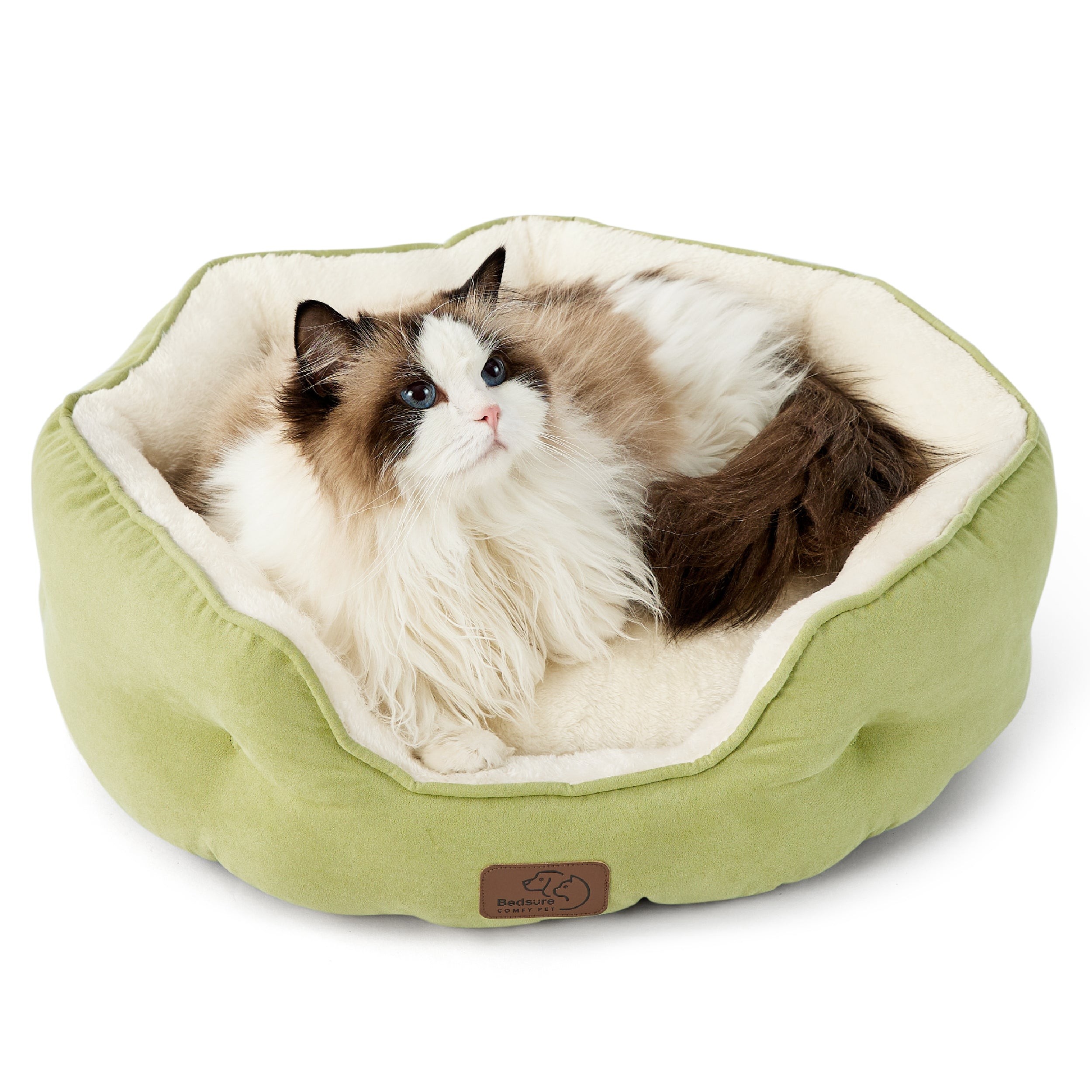 Round Sherpa Dog Bed with Cushioned Rim - Lint