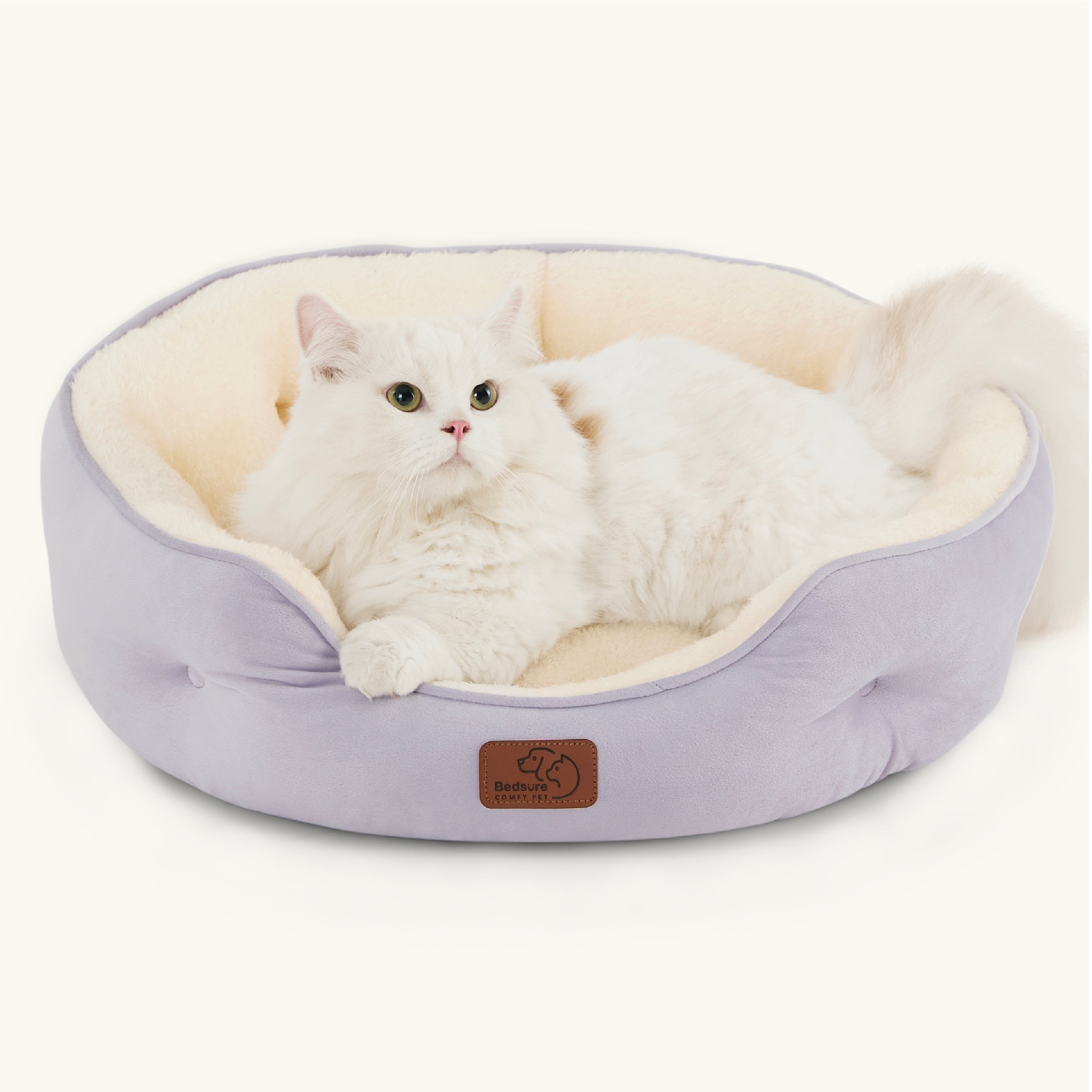 Round Sherpa Dog Bed with Cushioned Rim - Misty Lilac