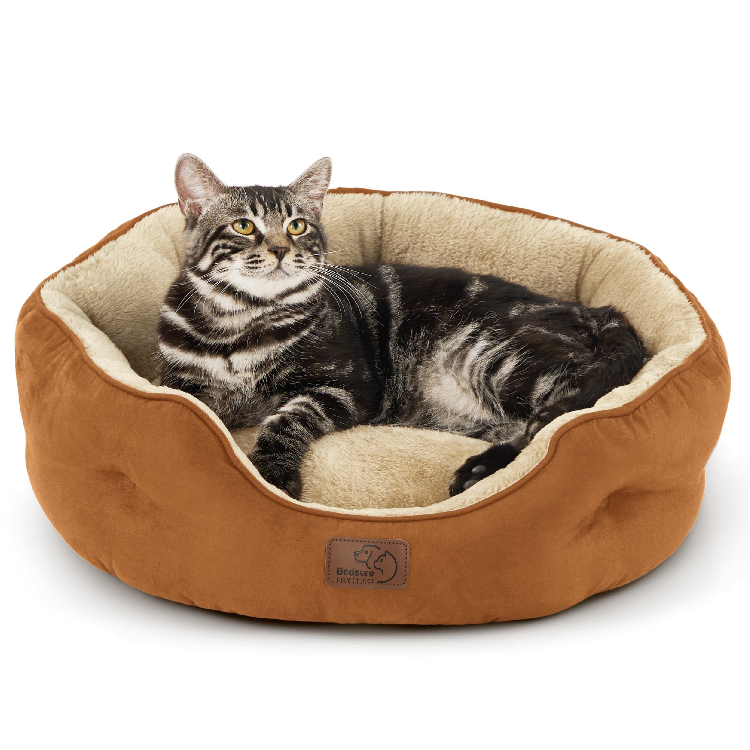 Round Sherpa Dog Bed with Cushioned Rim - Potter's Clay