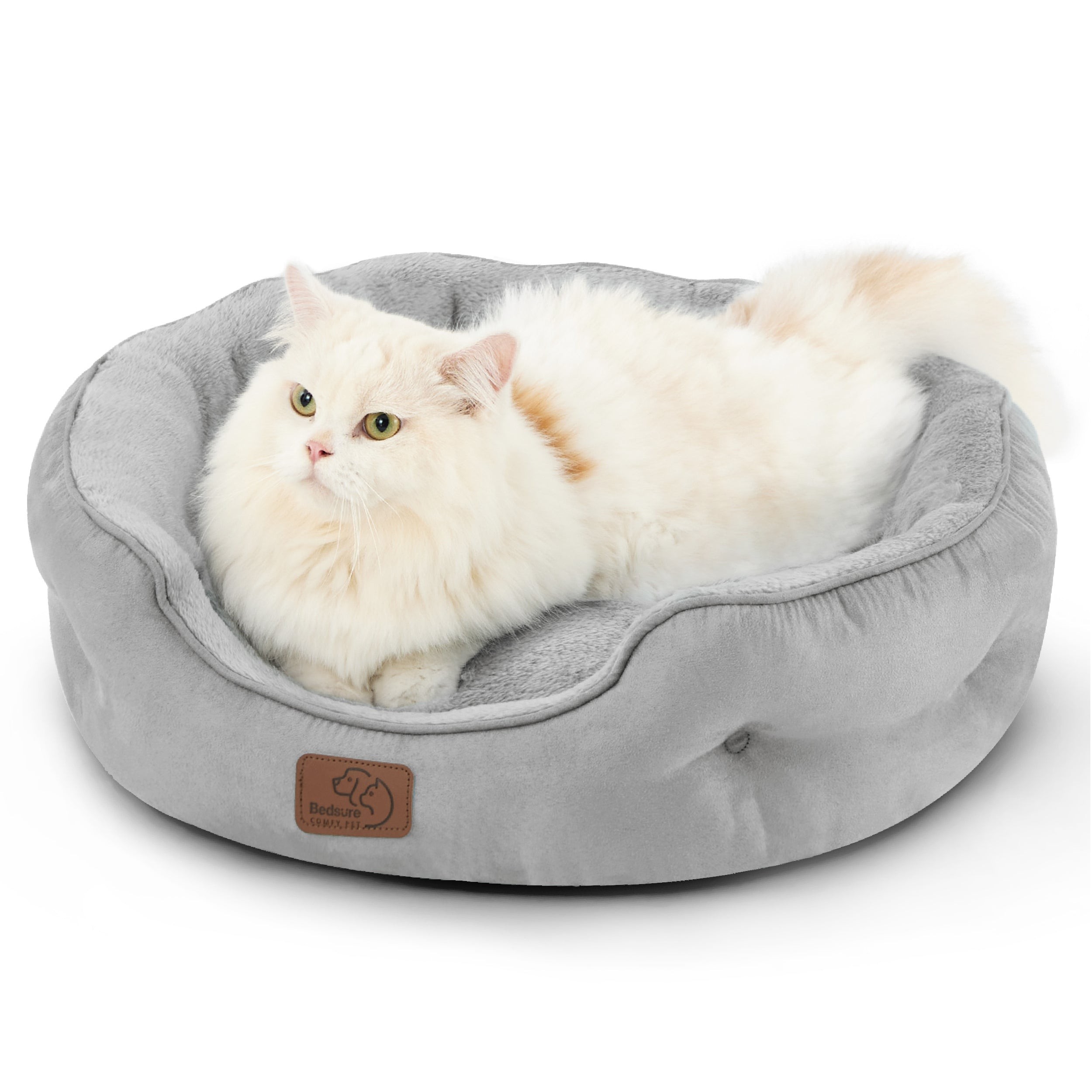 Round Sherpa Dog Bed with Cushioned Rim - Quiet Gray