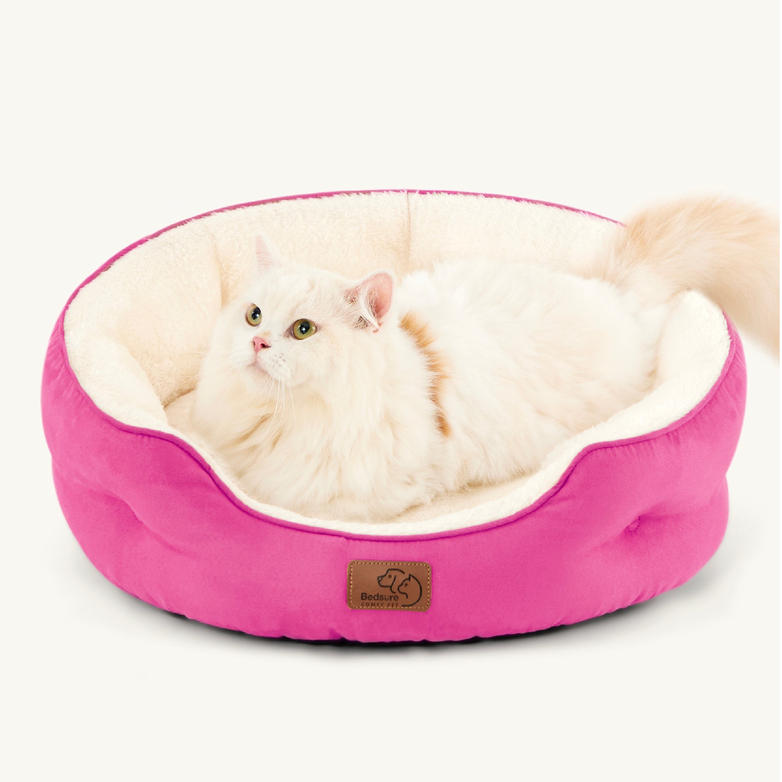 Round Sherpa Dog Bed with Cushioned Rim - Sachet Pink