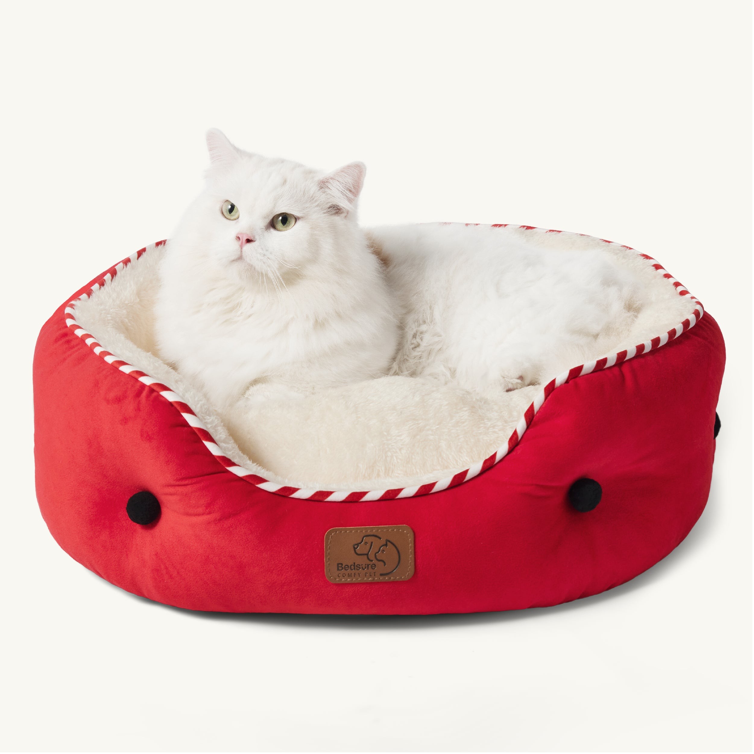 Round Sherpa Dog Bed with Cushioned Rim - Savvy Red