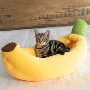 Banana-Shaped Cat Bed with Removable Cushion