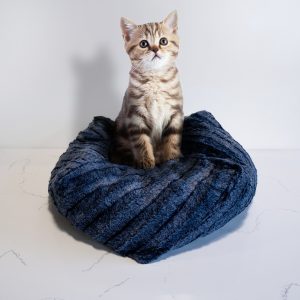 Blue Faux Fur Pouf Cat Bed