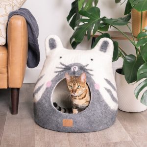 Cat-Face Felted Wool Cave with Ear Accents
