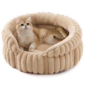 Corduroy Cat Bed with Removable Faux Fur Cushion