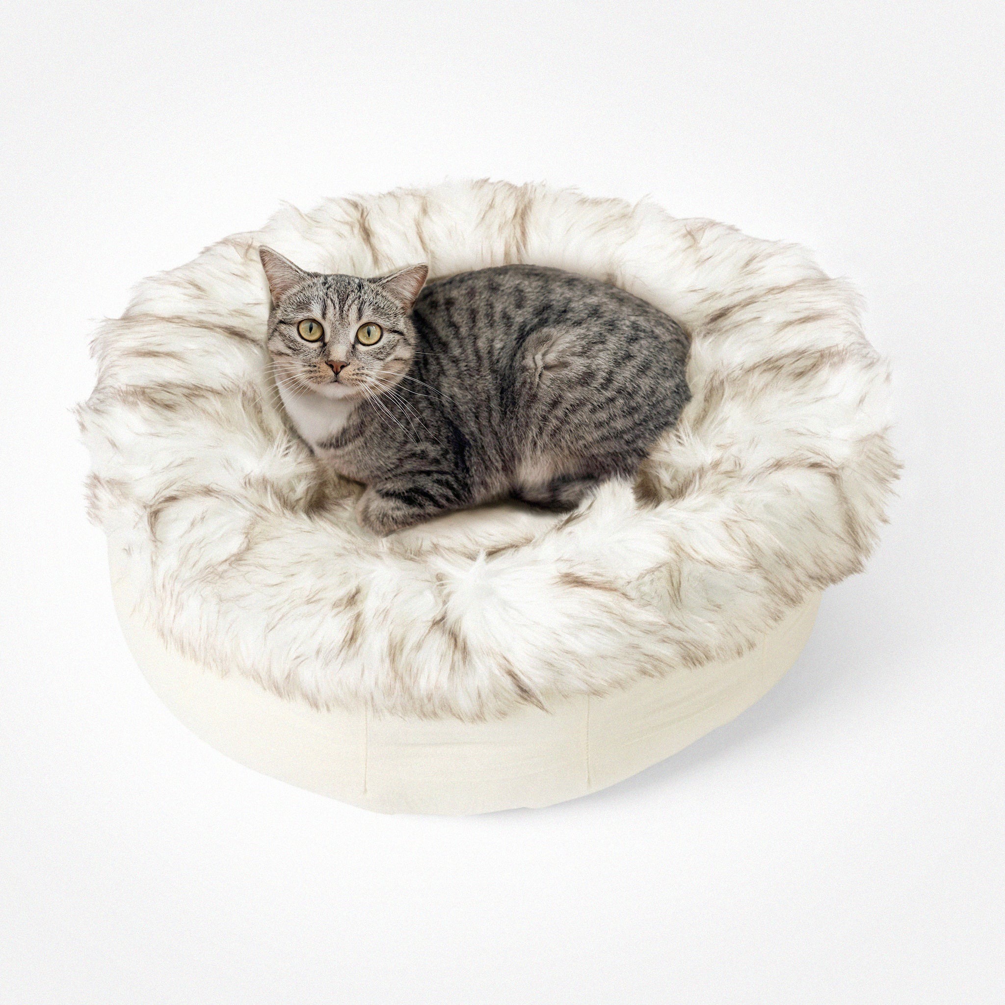 Faux Fur Donut Cat Bed with Removable Cover