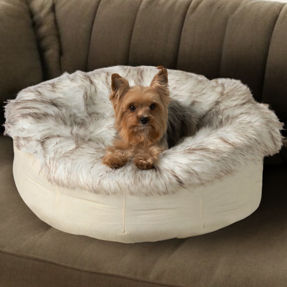 Faux Fur Donut Cat Bed with Removable Cover