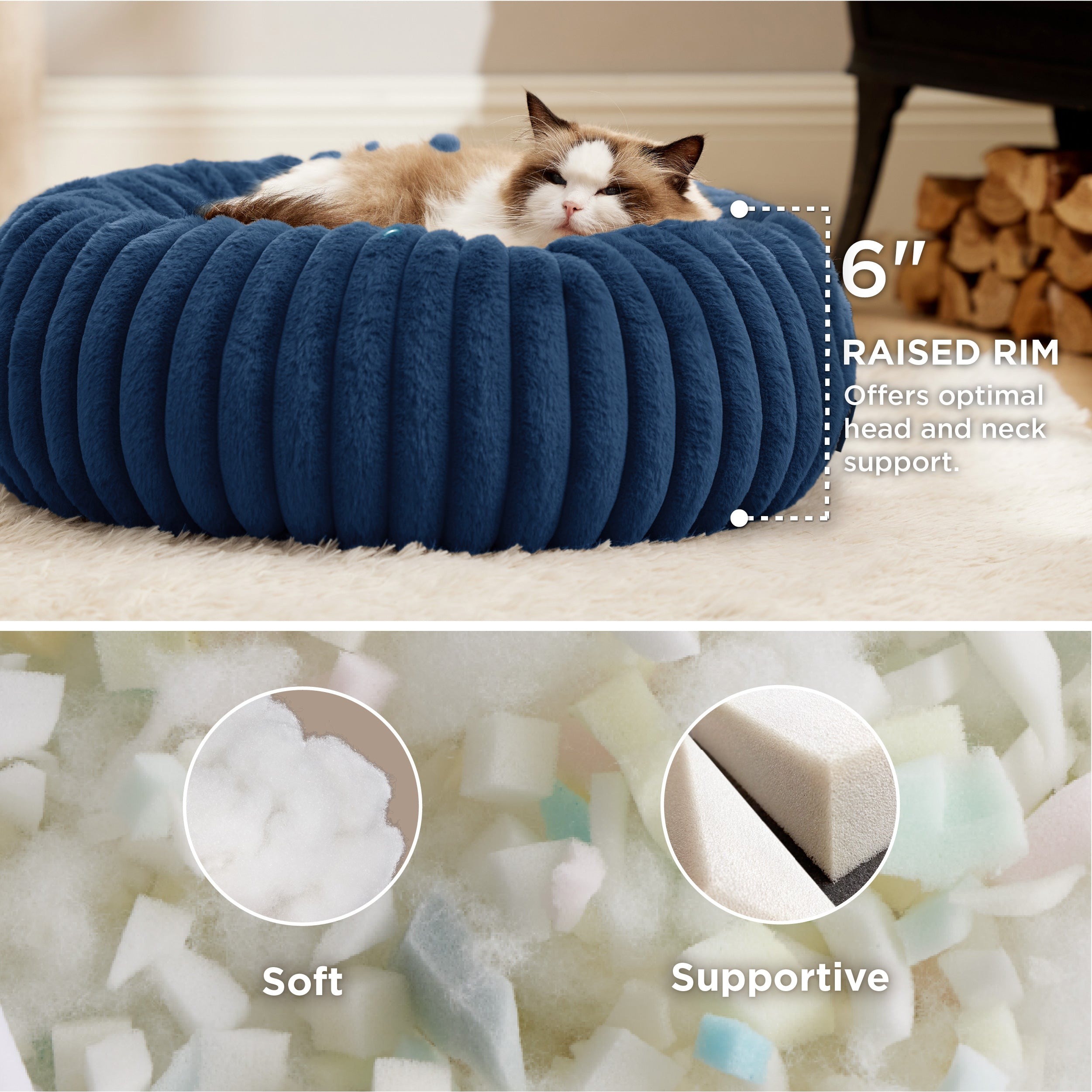 Faux Fur Donut Dog Bed with Foam-Fiber Filling