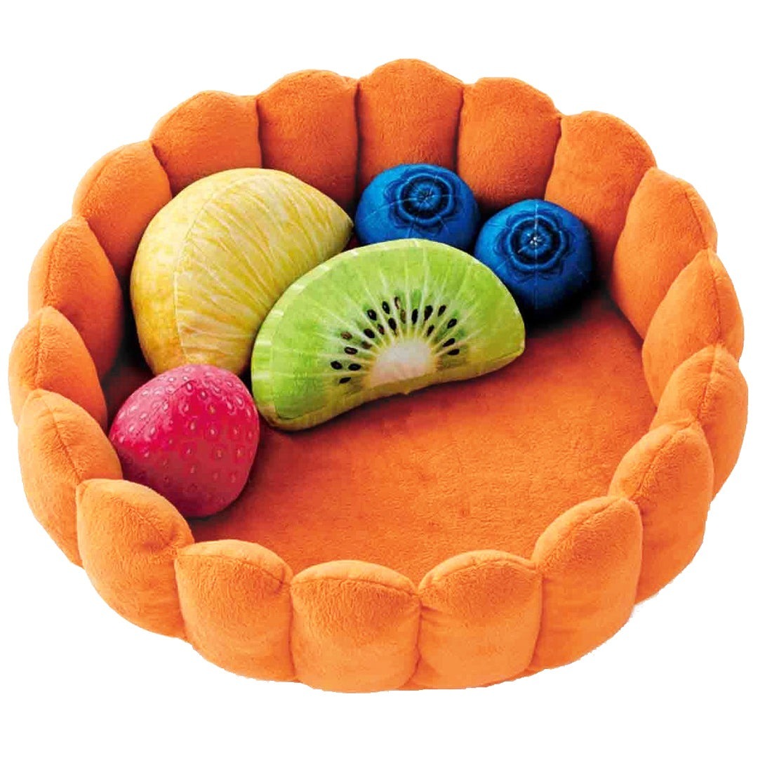 Fruit Tart Cat Bed with Squeaky Fruit Cushions