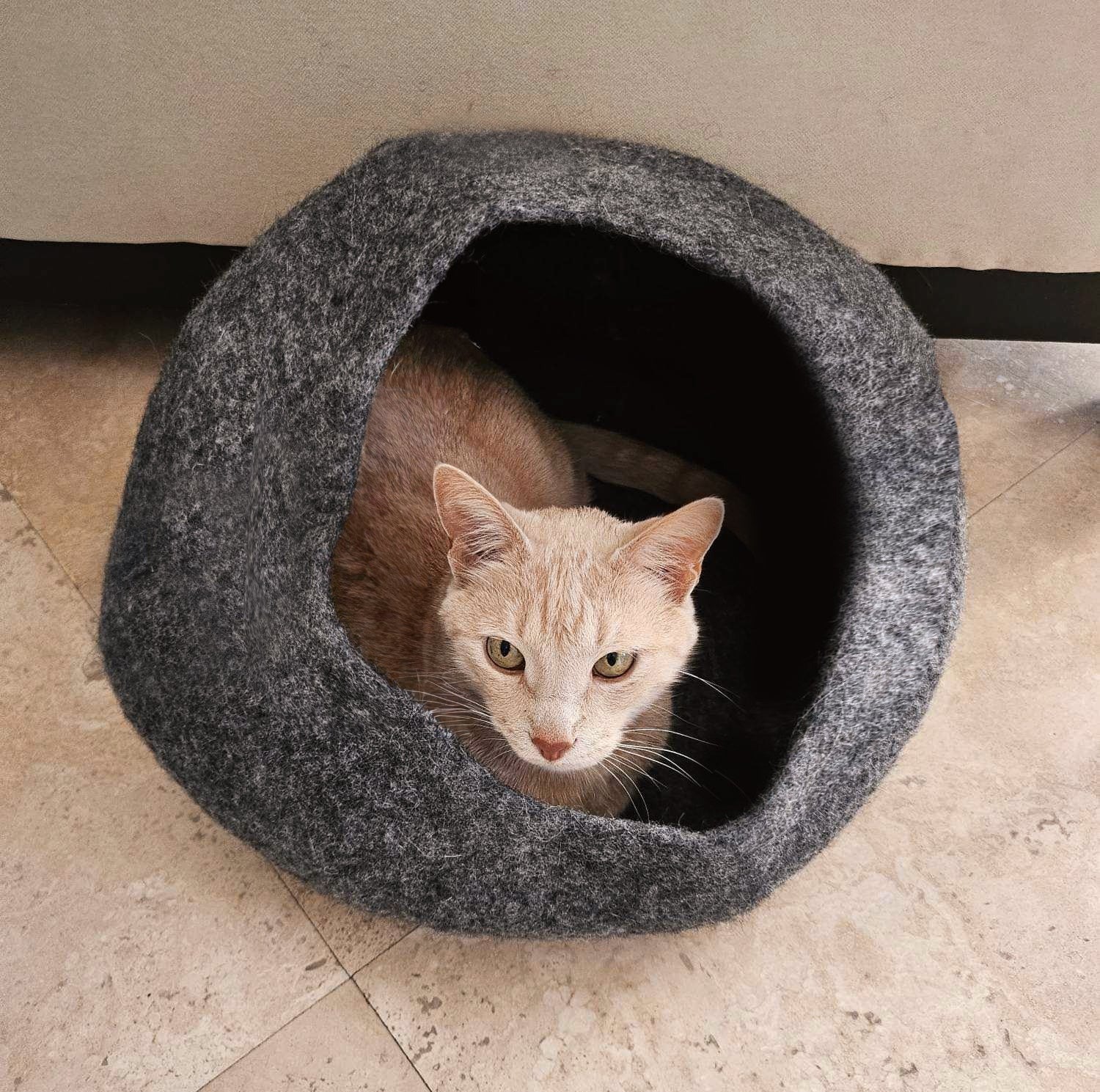 Heather Gray Felted Wool Cat Cave