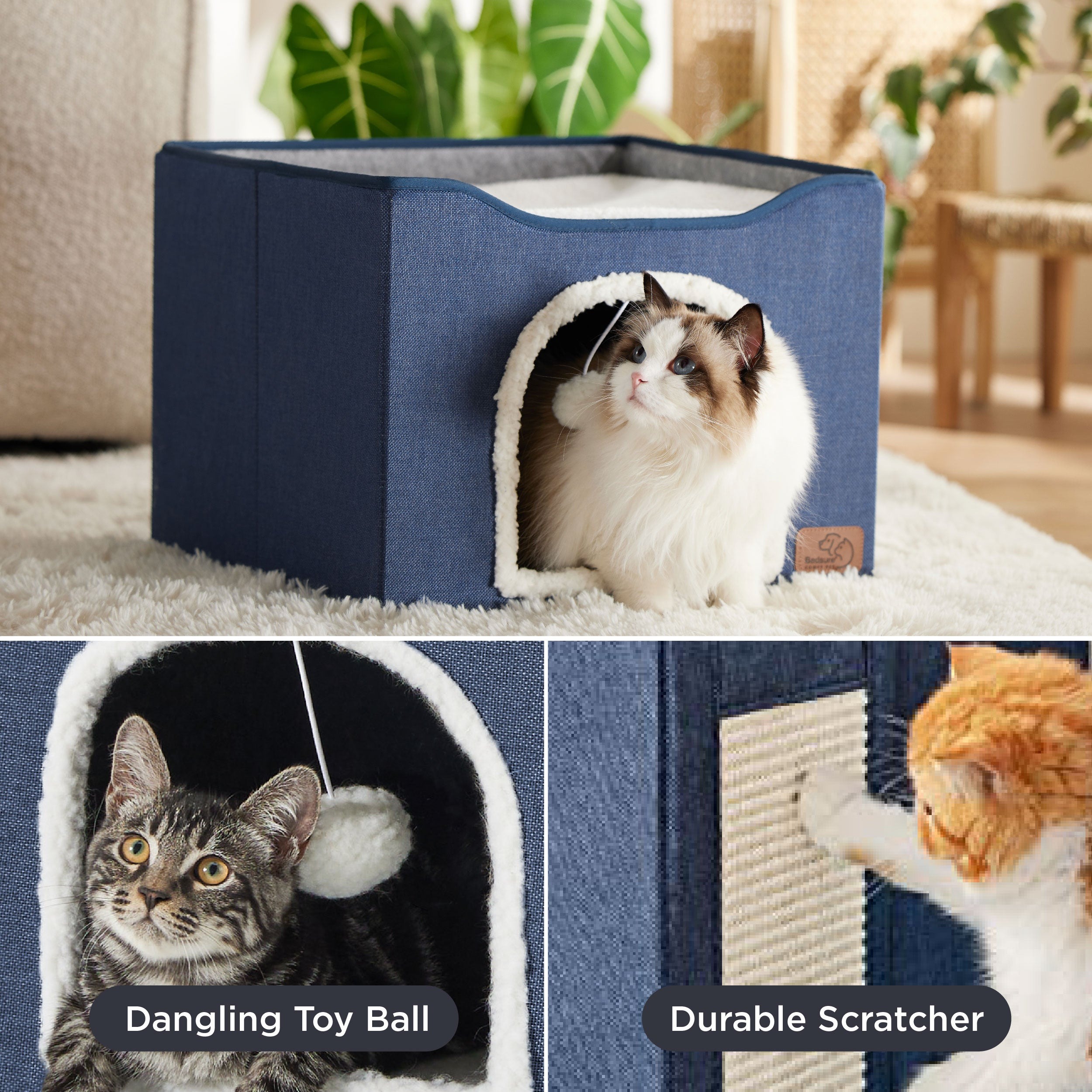 Indoor Cat House with Scratching Panel and Top Perch